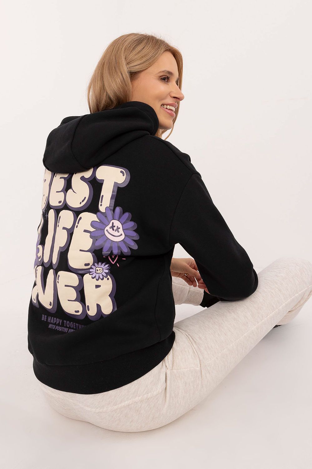 Hoodie Damen Kapuze Druck Ärmelschriftzug Trendy & Warm
