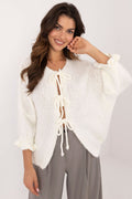 Cardigan Damen lässig mit 3/4-Arm & Bandverschluss | Strickjacke