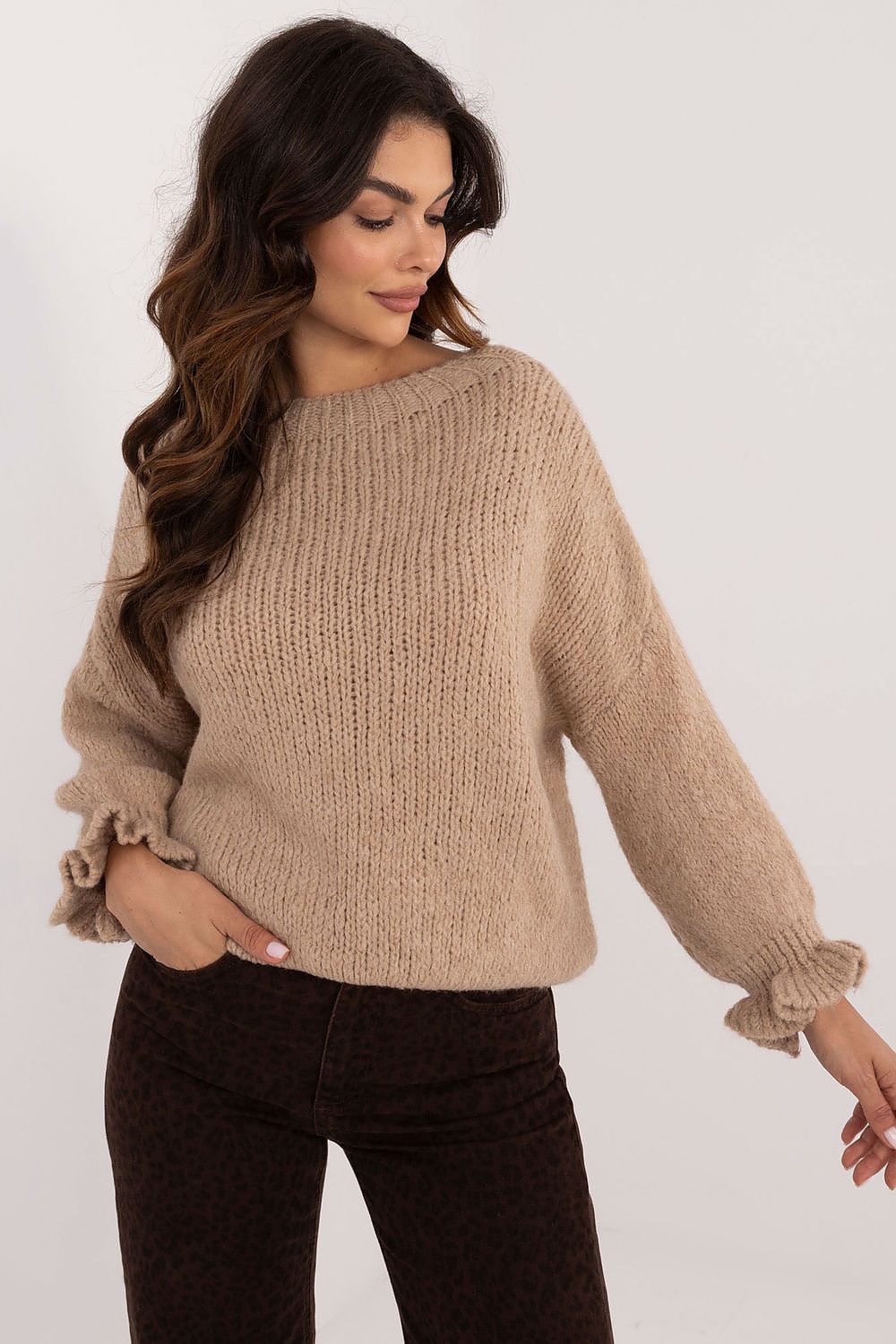 Damen Pullover Lässig Volant Ärmel Standardlänge Alltag