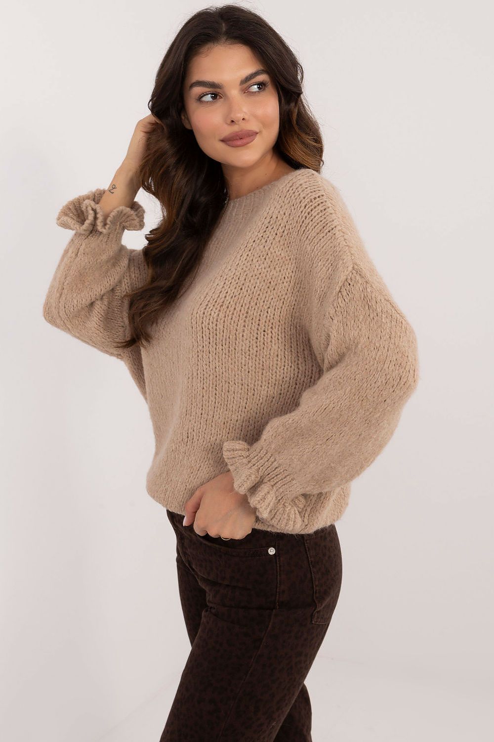 Damen Pullover Lässig Volant Ärmel Standardlänge Alltag