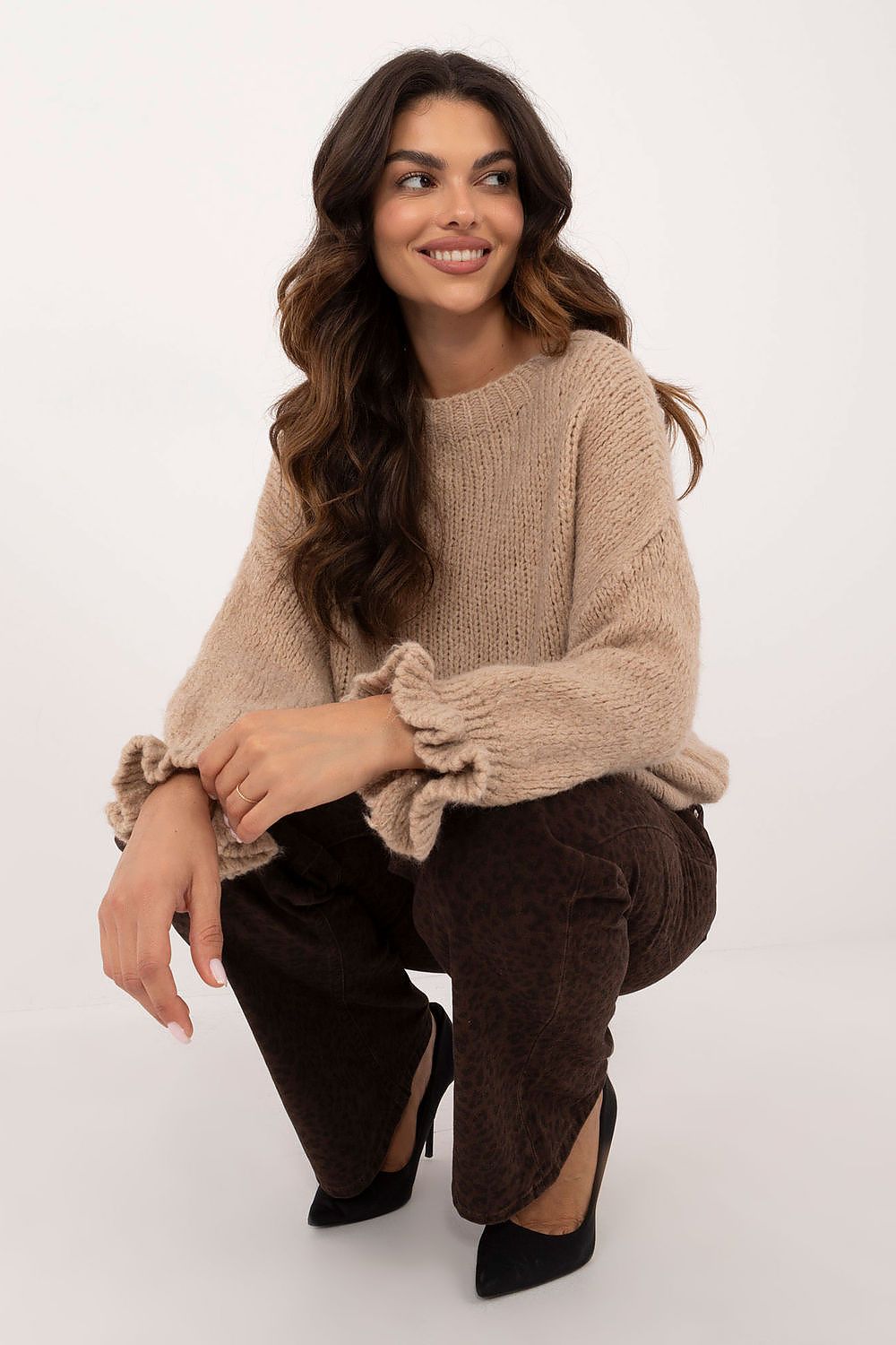 Damen Pullover Lässig Volant Ärmel Standardlänge Alltag