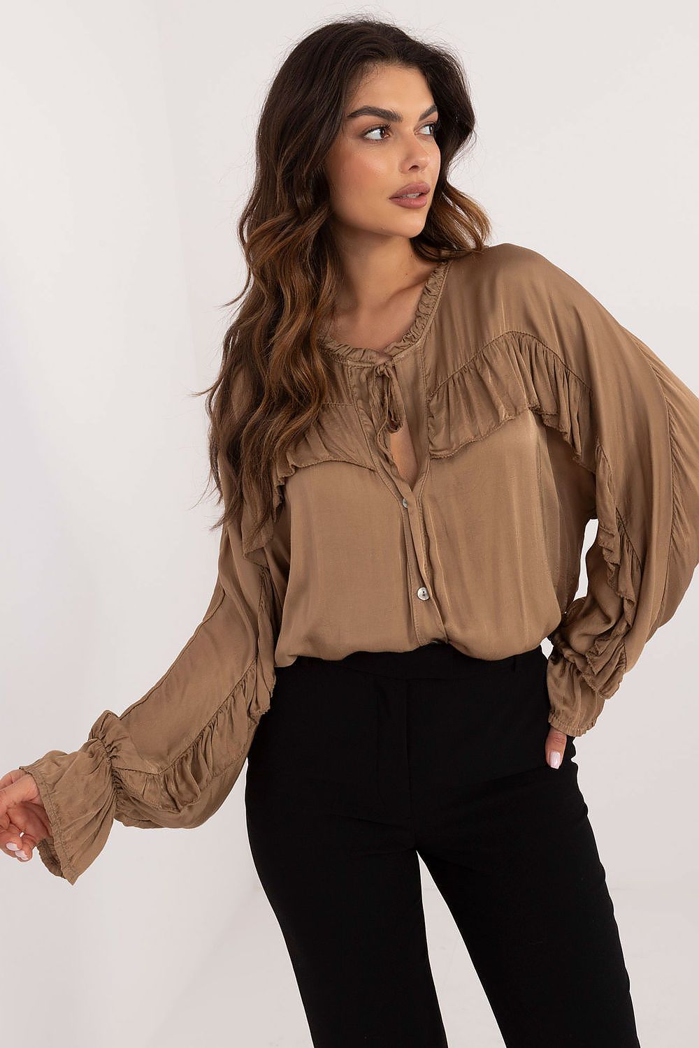Bluse Damen Rüsche V-Ausschnitt Viskose Romantisch & Elegant