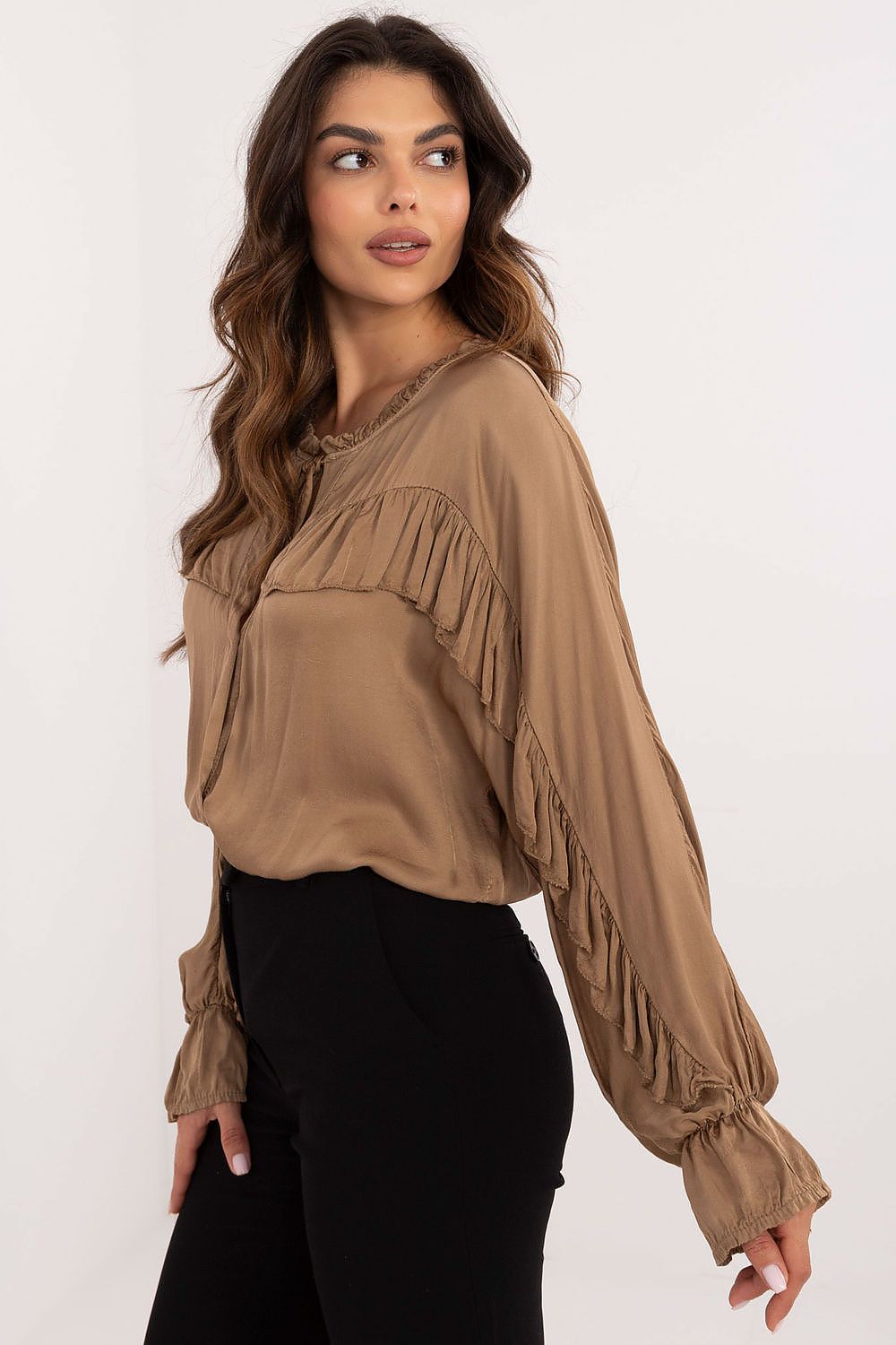 Bluse Damen Rüsche V-Ausschnitt Viskose Romantisch & Elegant
