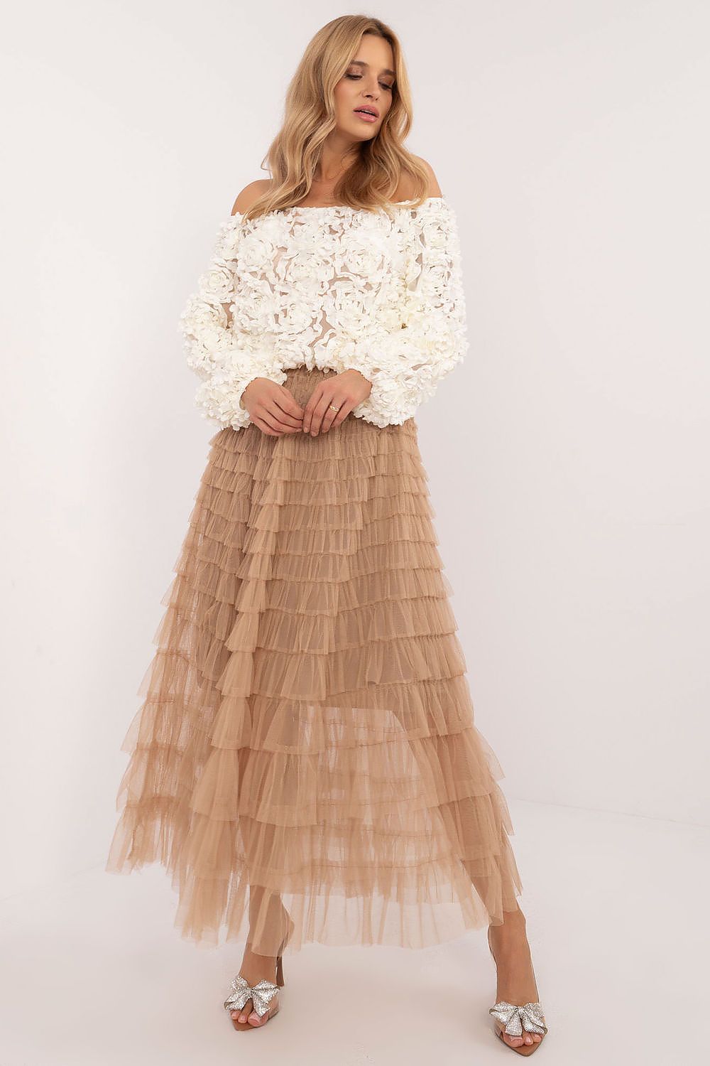 Tüllrock Damen Midi Rüschen Polyester – Elegant & Romantisch