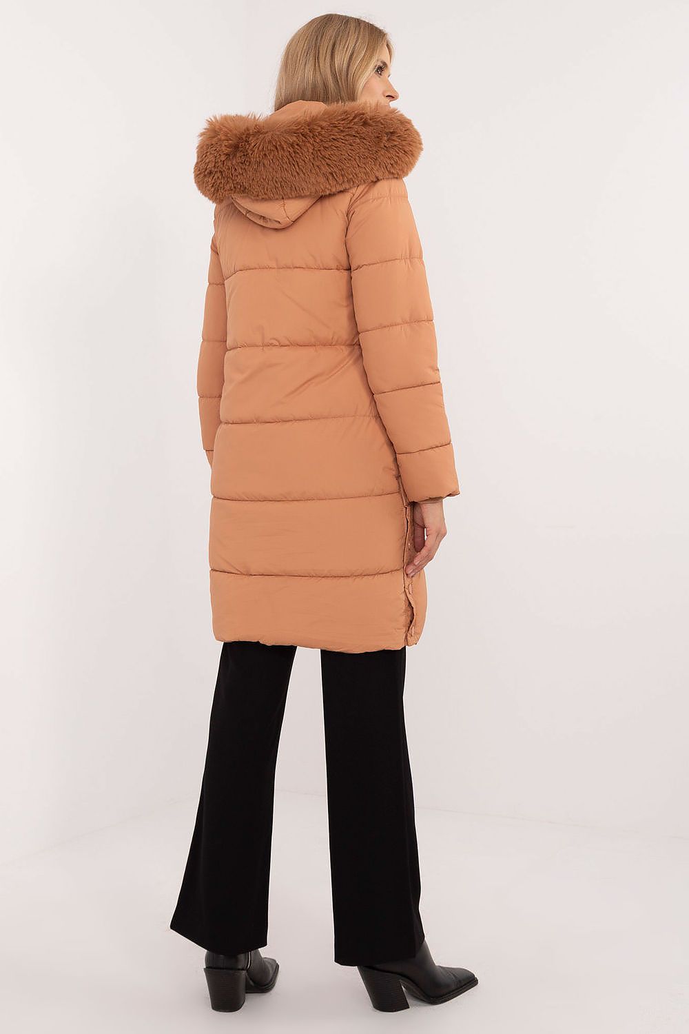 Winterjacke Damen lang gesteppt Pelzkapuze – S bis XXL warm