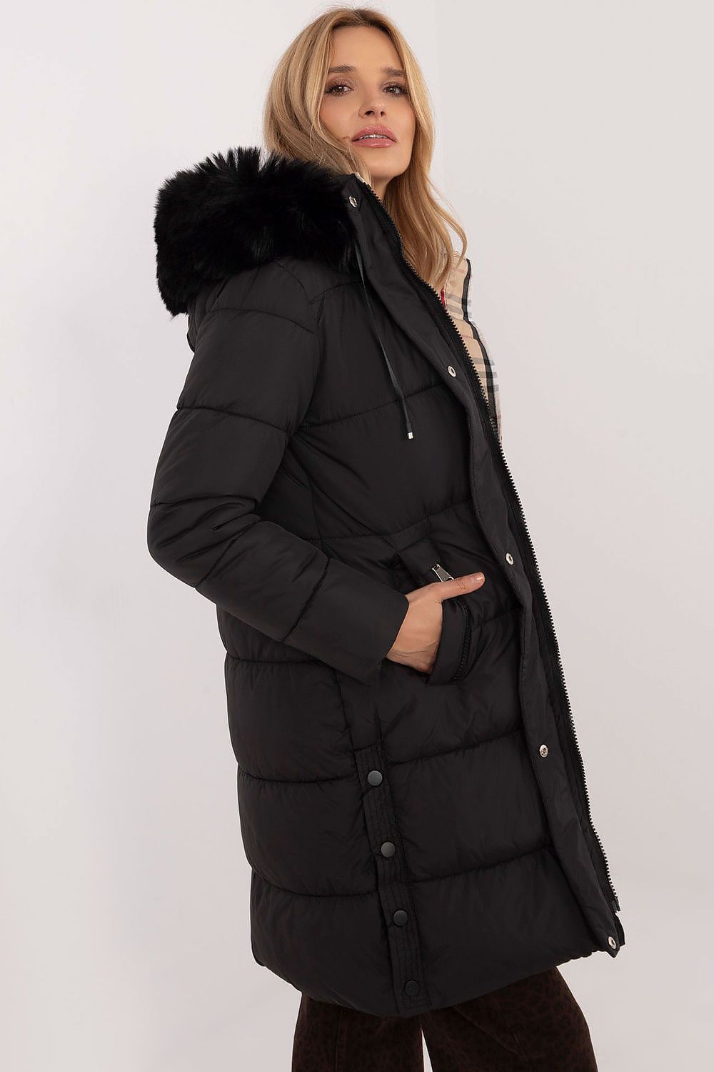 Winterjacke Damen lang gesteppt Pelzkapuze – S bis XXL warm