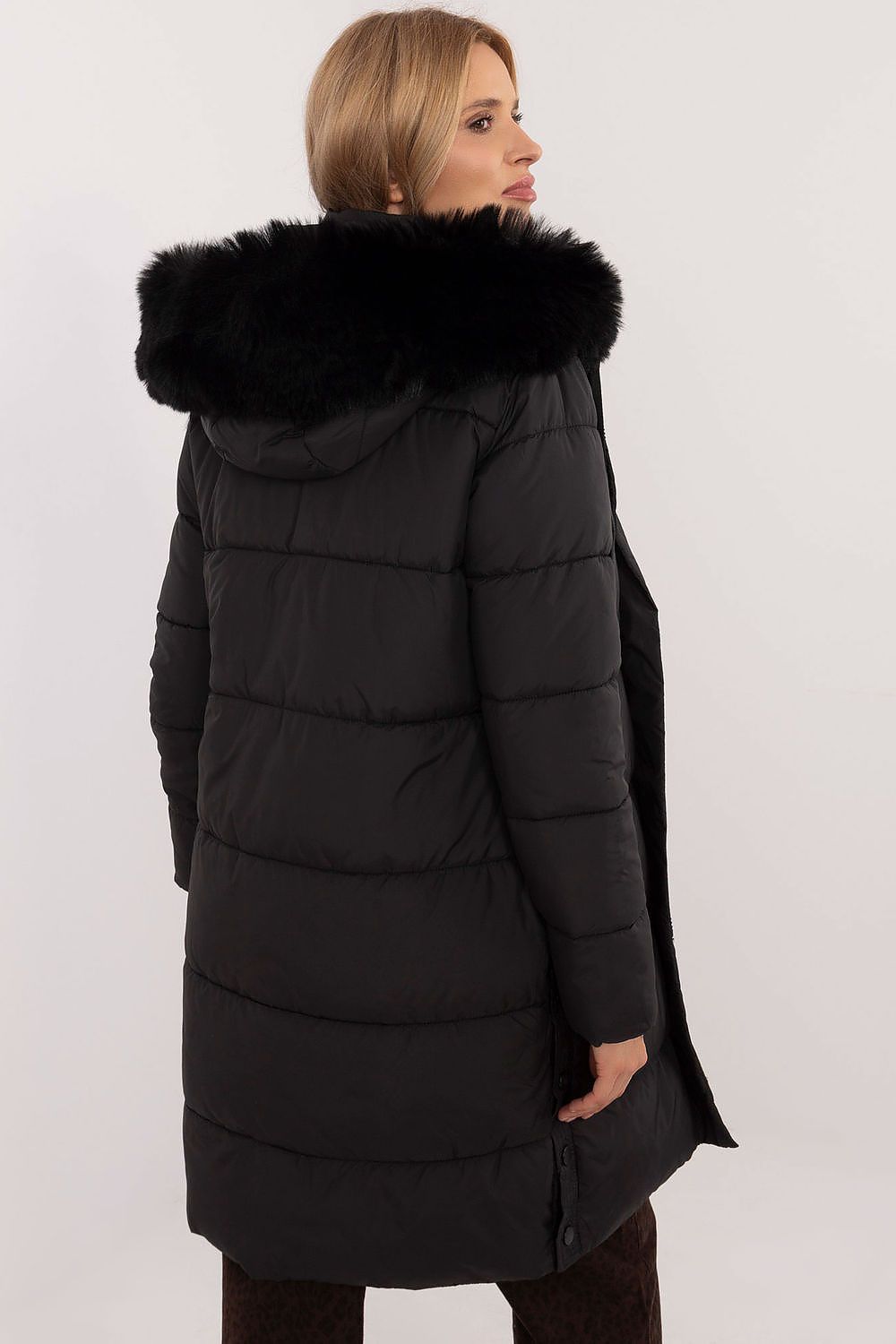 Winterjacke Damen lang gesteppt Pelzkapuze – S bis XXL warm