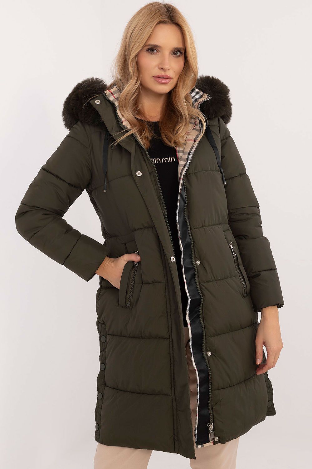 Winterjacke Damen lang gesteppt Pelzkapuze – S bis XXL warm