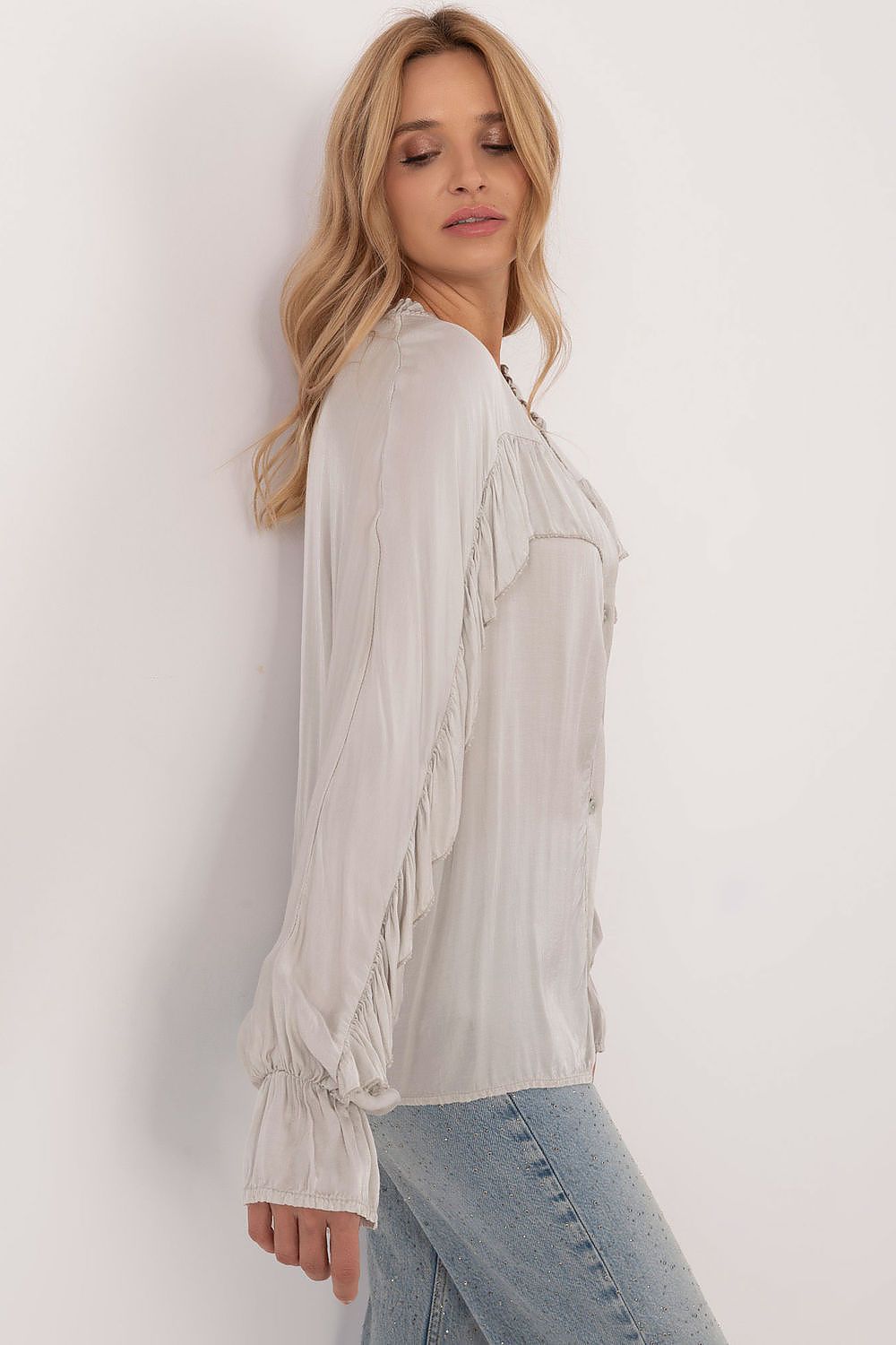Bluse Damen Rüsche V-Ausschnitt Viskose Romantisch & Elegant