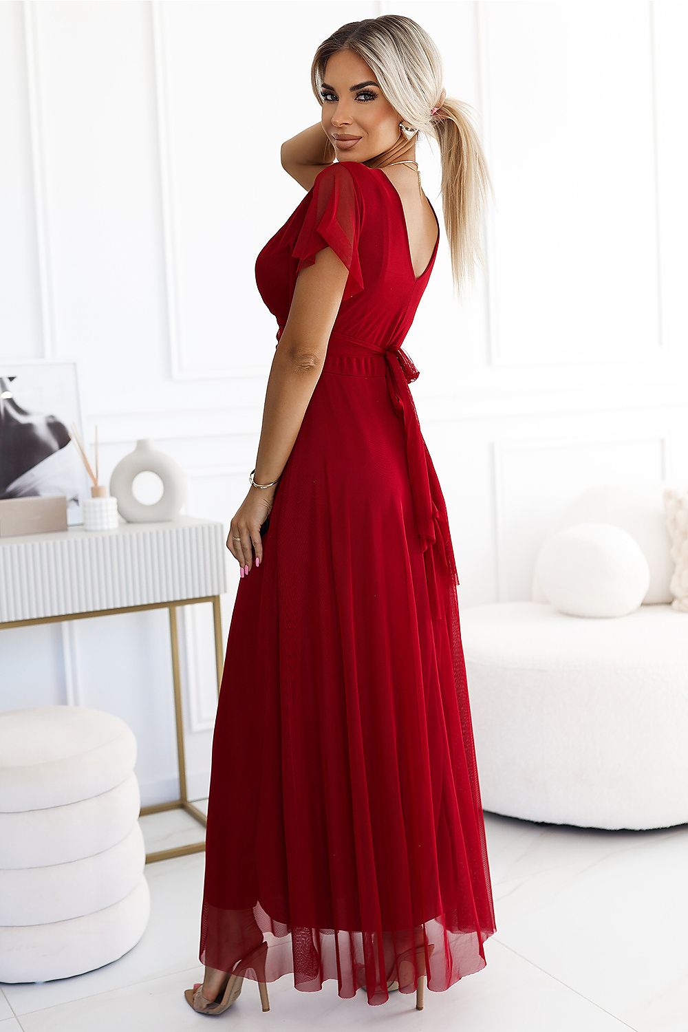 Maxikleid Damen Tüll Bindeband Unterstützte Körbchen