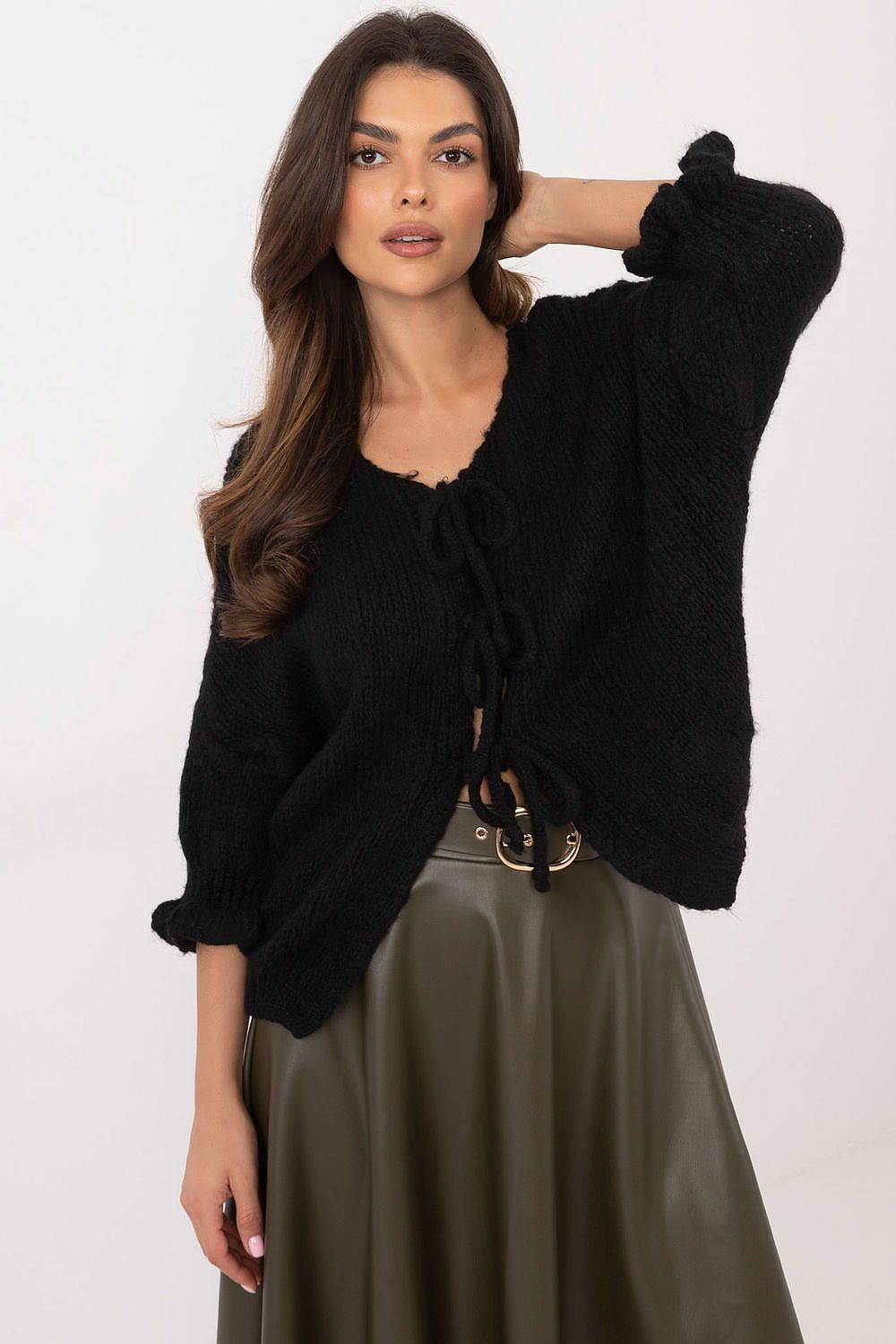 Cardigan Damen lässig mit 3/4-Arm & Bandverschluss | Strickjacke