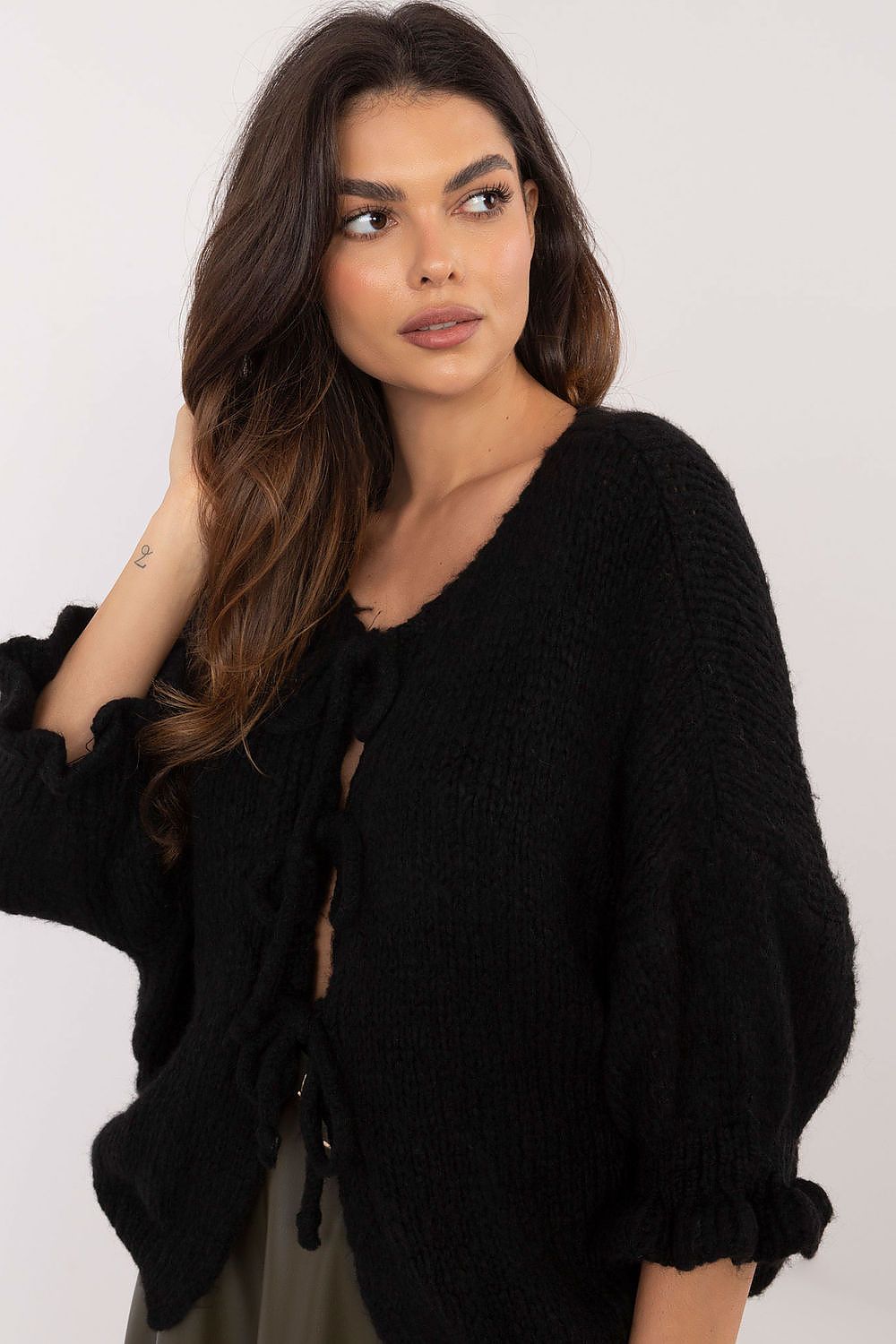 Cardigan Damen lässig mit 3/4-Arm & Bandverschluss | Strickjacke