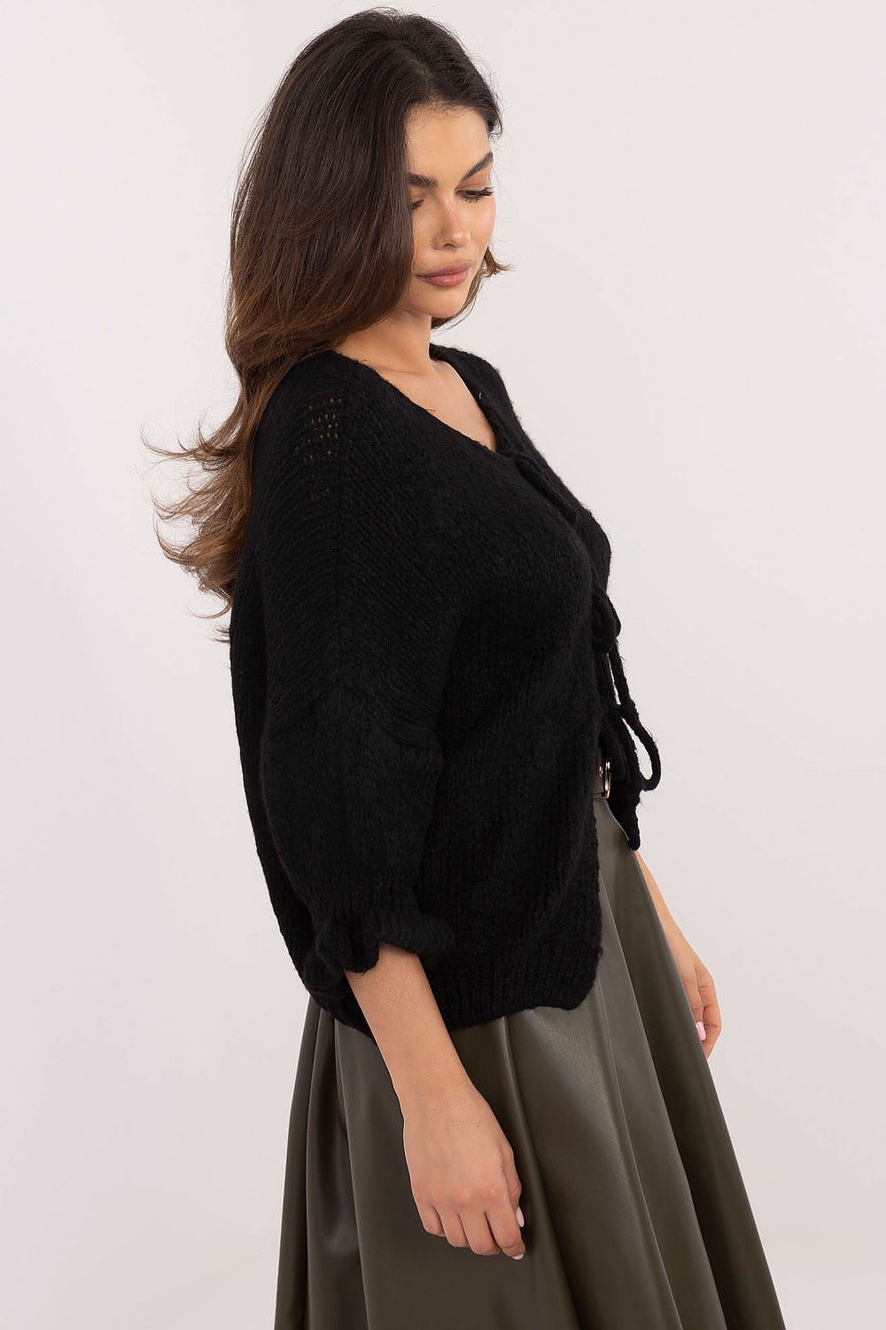 Cardigan Damen lässig mit 3/4-Arm & Bandverschluss | Strickjacke