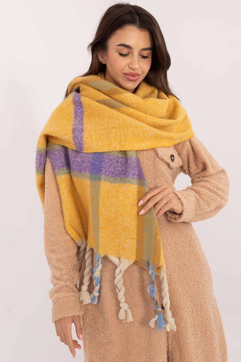 Schal Damen Karomuster Quasten Winter Elegant