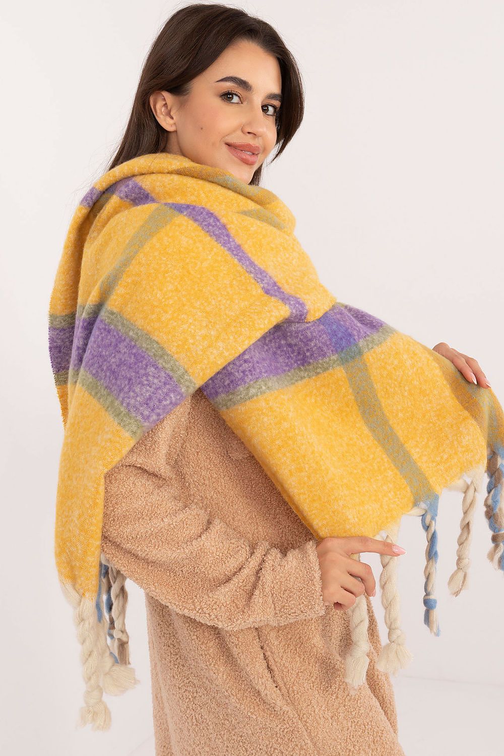 Schal Damen Karomuster Quasten Winter Elegant