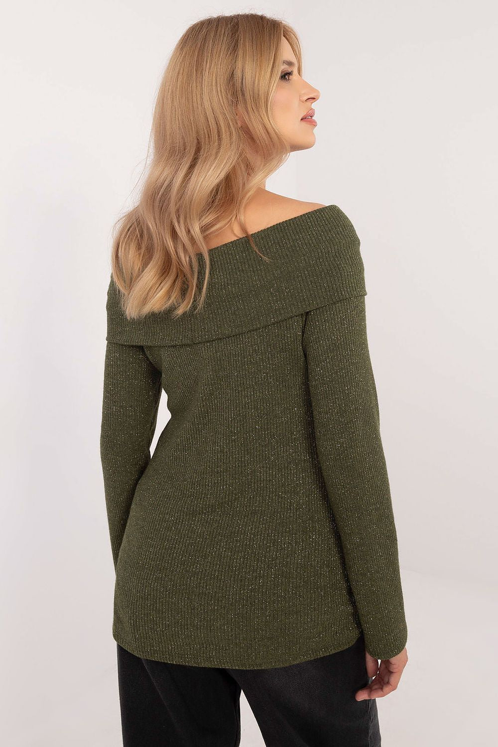 Pullover Damen Carmen-Ausschnitt glänzend elegant
