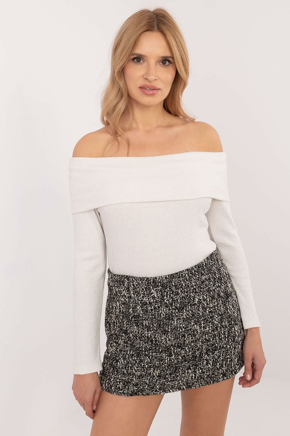 Pullover Damen Carmen-Ausschnitt glänzend elegant