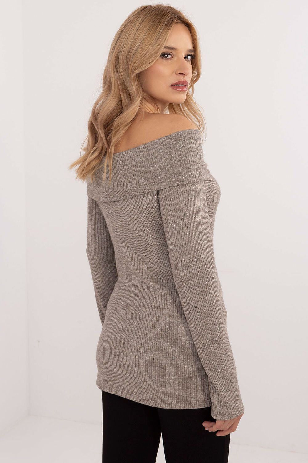 Pullover Damen Carmen-Ausschnitt glänzend elegant