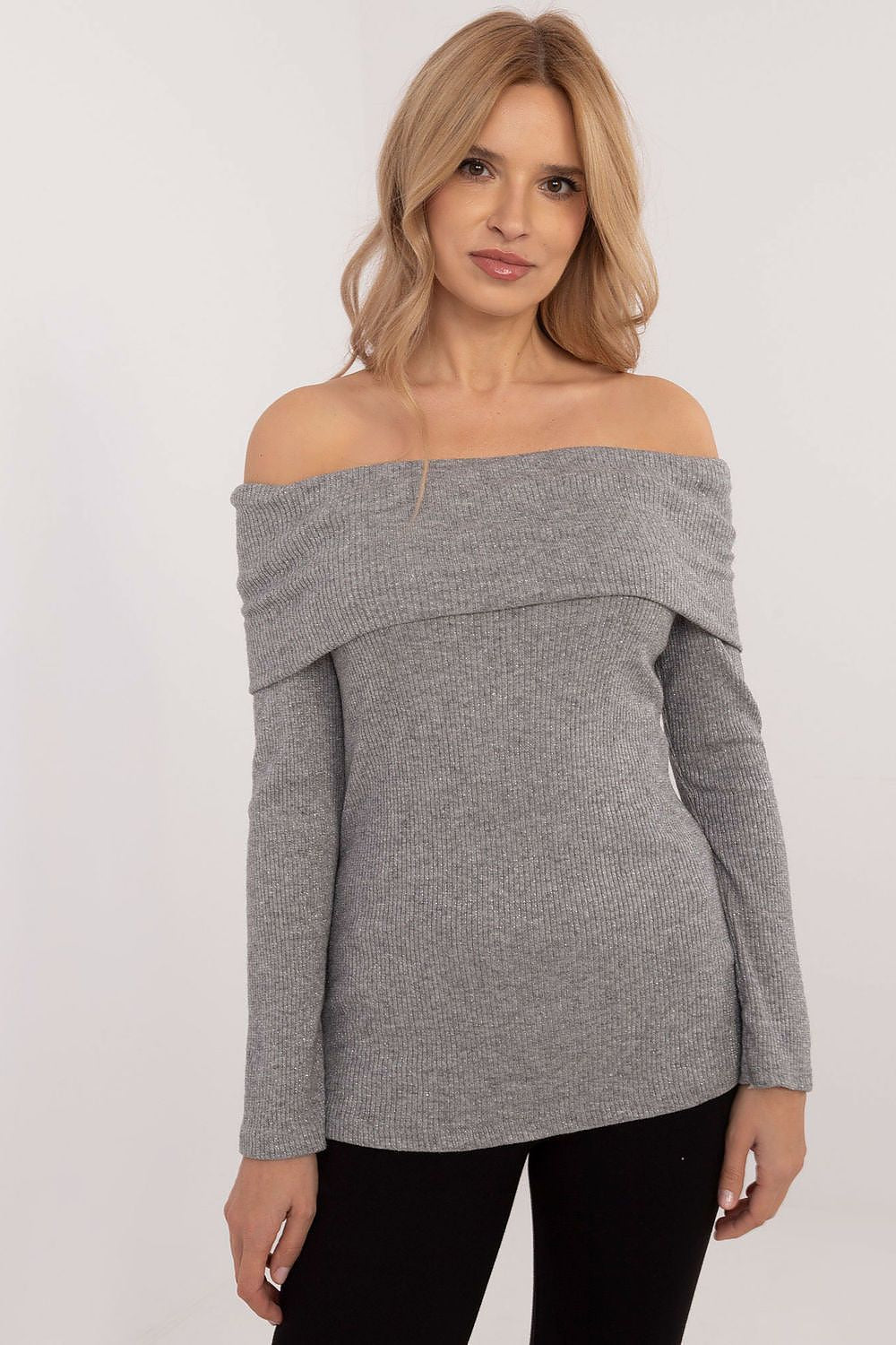 Pullover Damen Carmen-Ausschnitt glänzend elegant