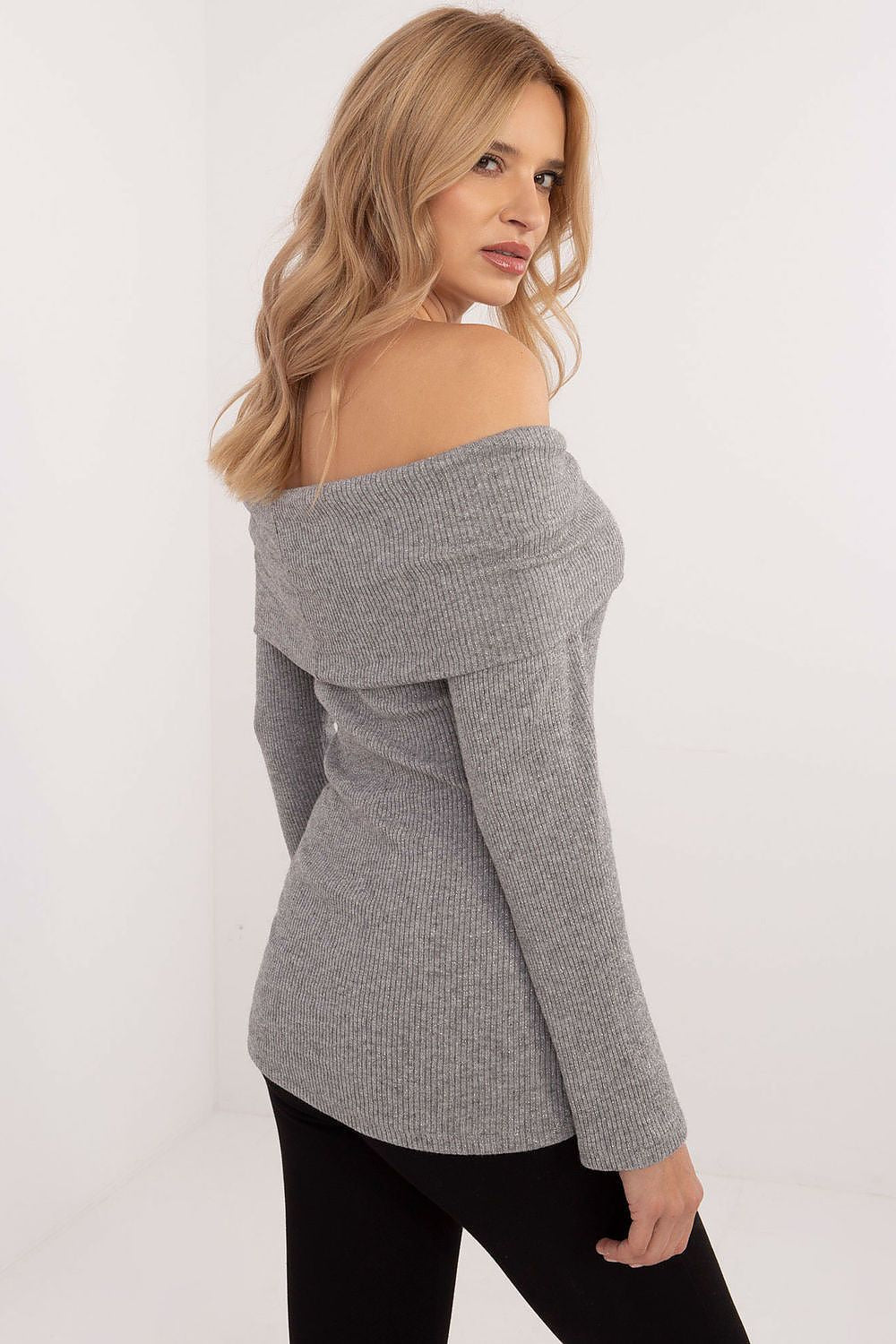 Pullover Damen Carmen-Ausschnitt glänzend elegant