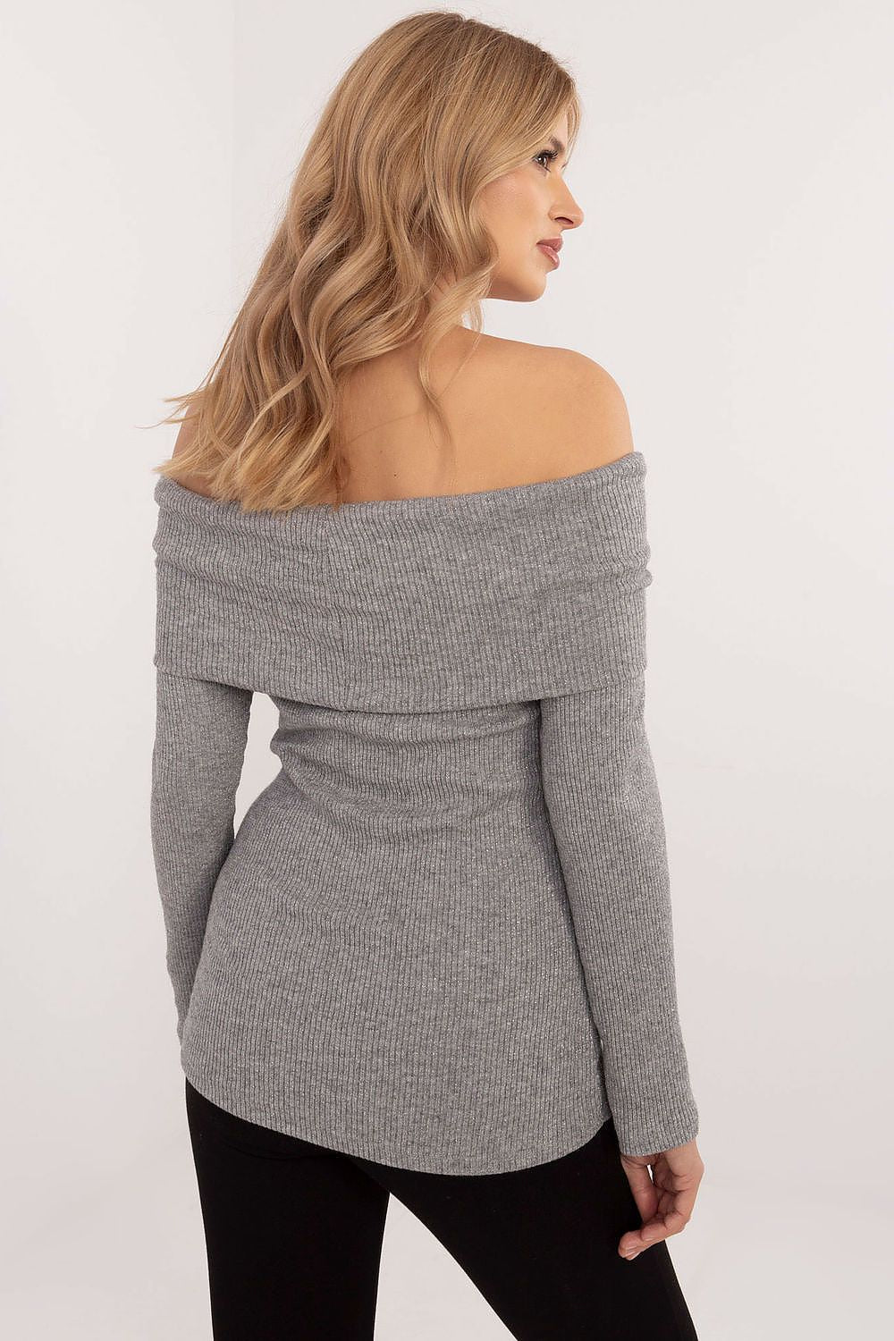 Pullover Damen Carmen-Ausschnitt glänzend elegant