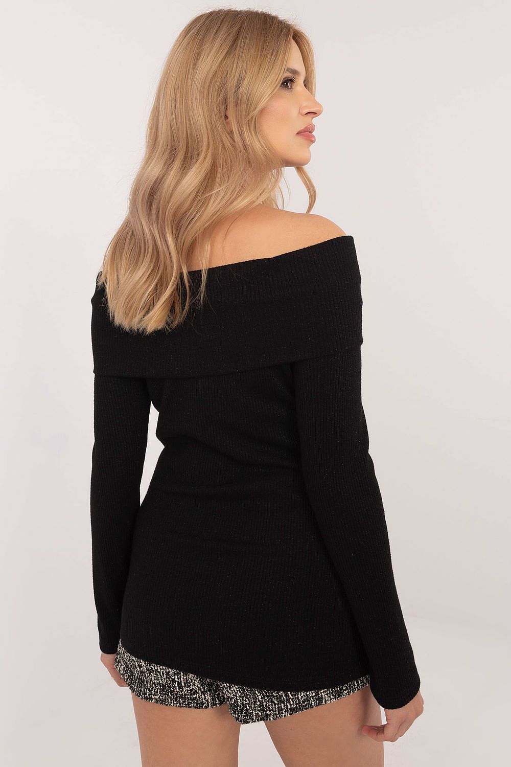Pullover Damen Carmen-Ausschnitt glänzend elegant