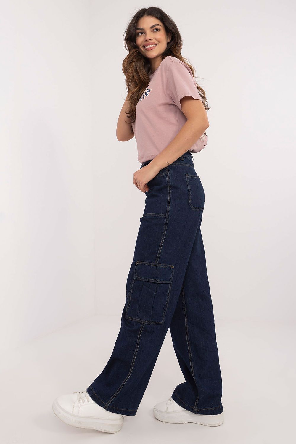 Cargo Jeans Damen mittlere Taille gerade Hosenbeine