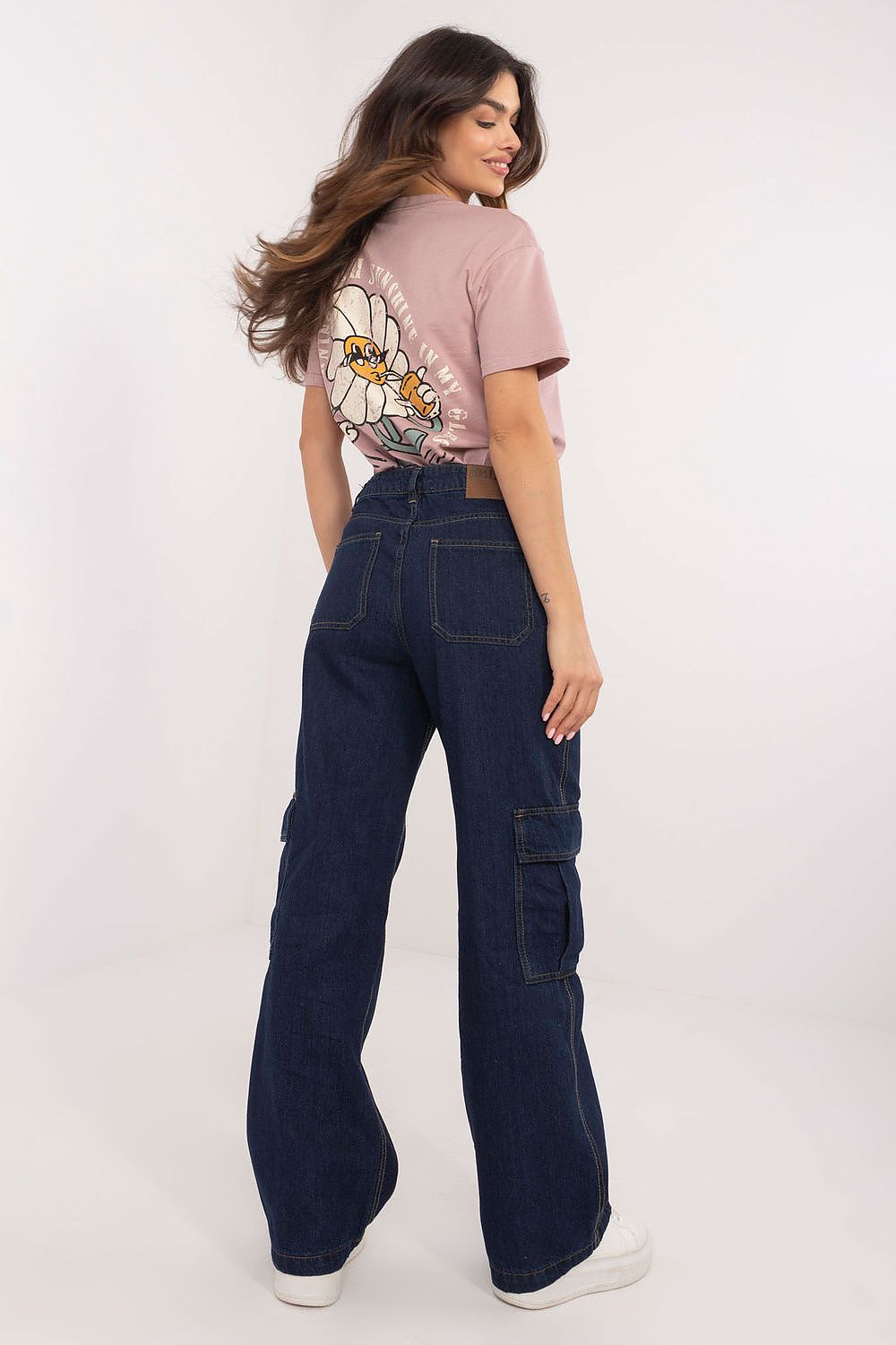 Cargo Jeans Damen mittlere Taille gerade Hosenbeine