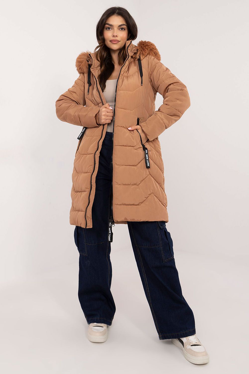 Daunenjacke Damen urban gesteppt Fellkapuze – S bis XXL warm