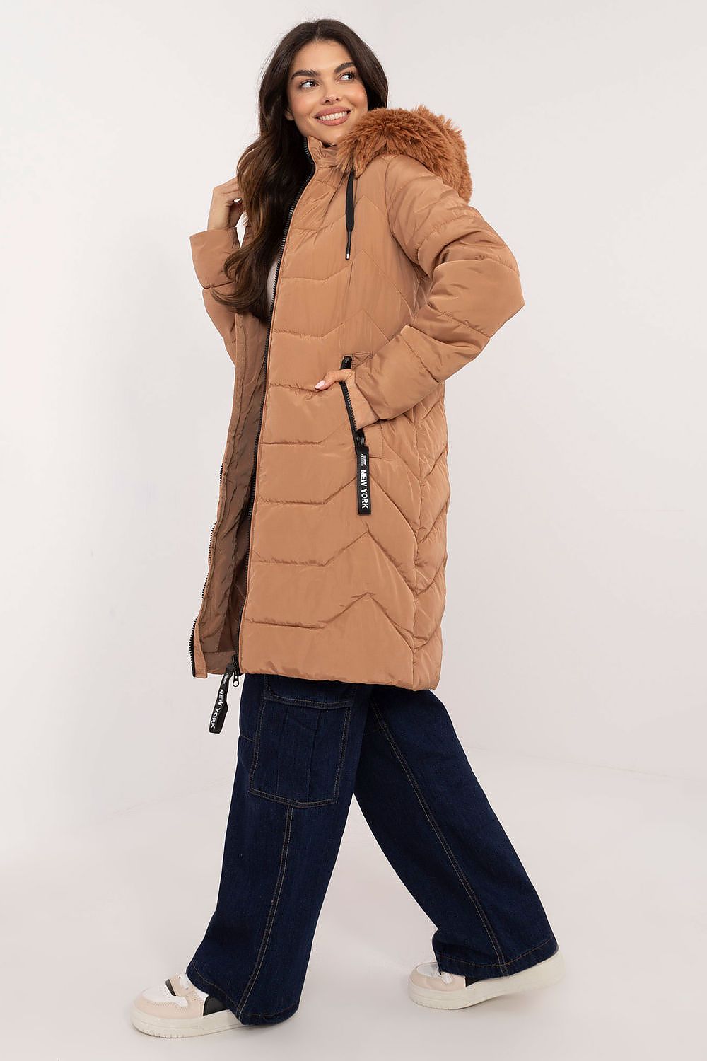 Daunenjacke Damen urban gesteppt Fellkapuze – S bis XXL warm
