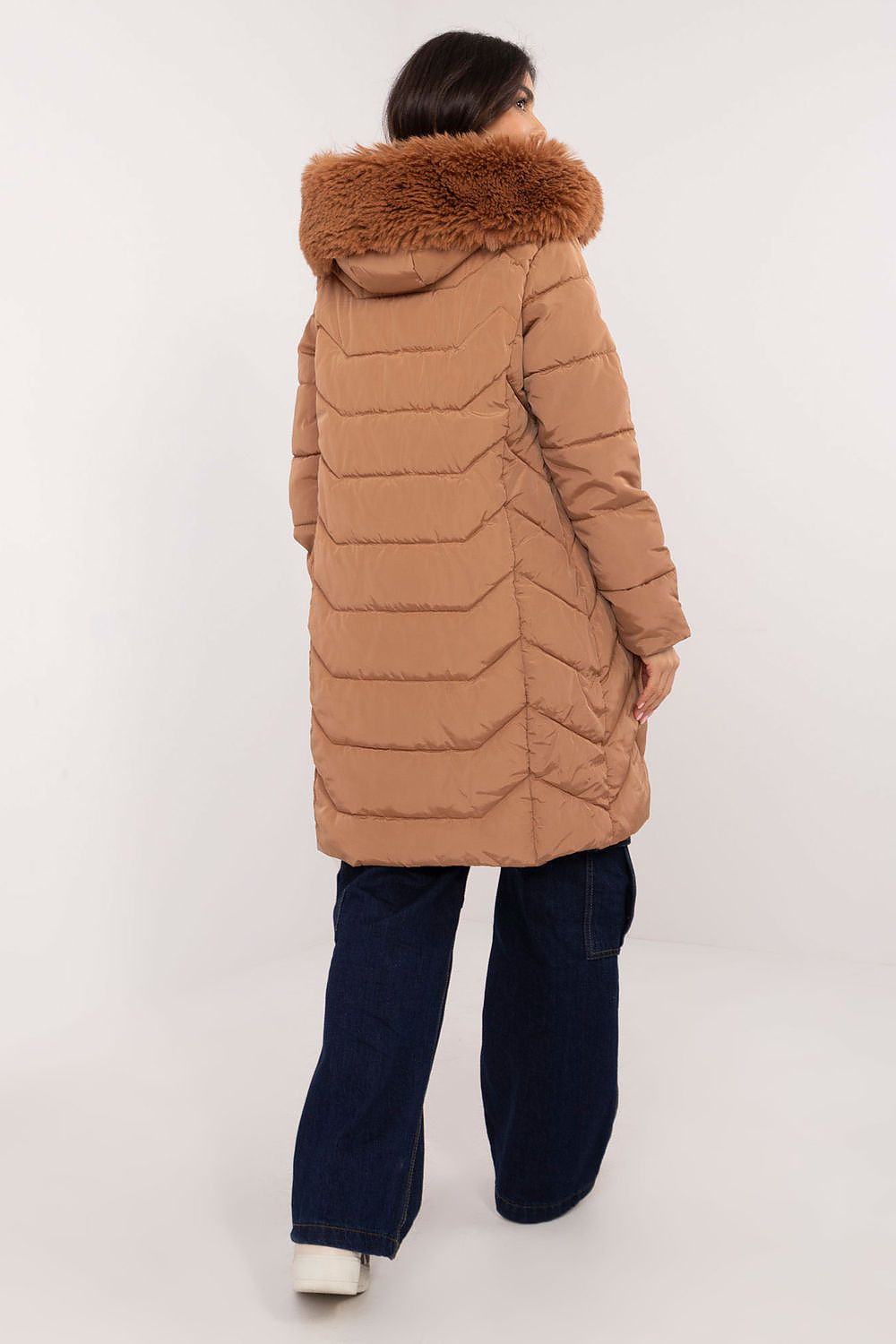 Daunenjacke Damen urban gesteppt Fellkapuze – S bis XXL warm