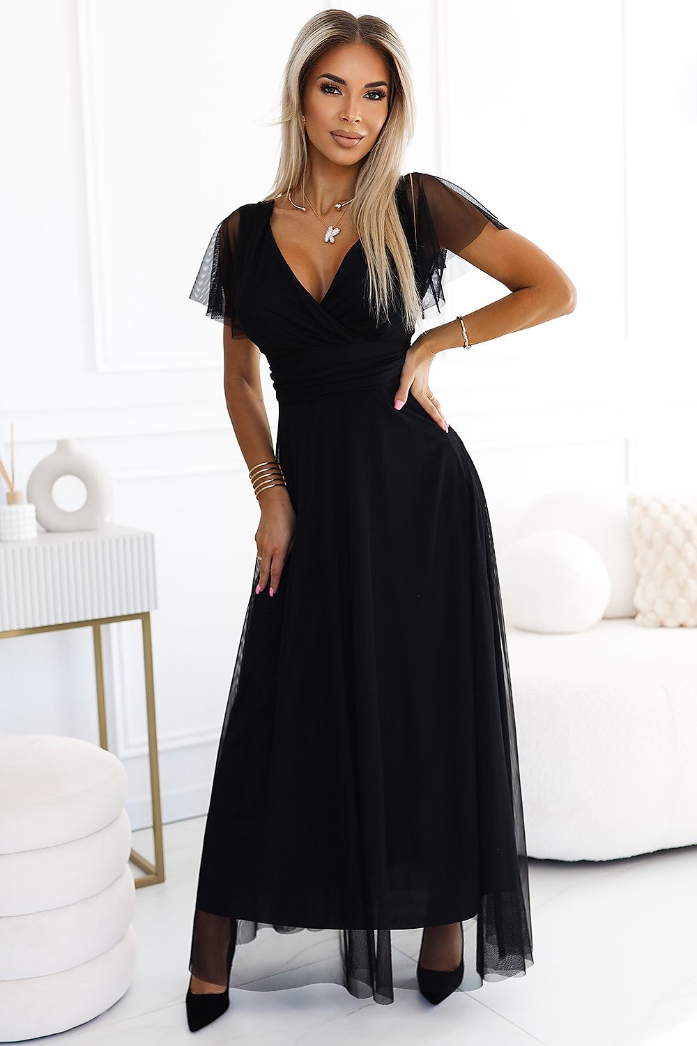 Maxikleid Damen Tüll Bindeband Unterstützte Körbchen