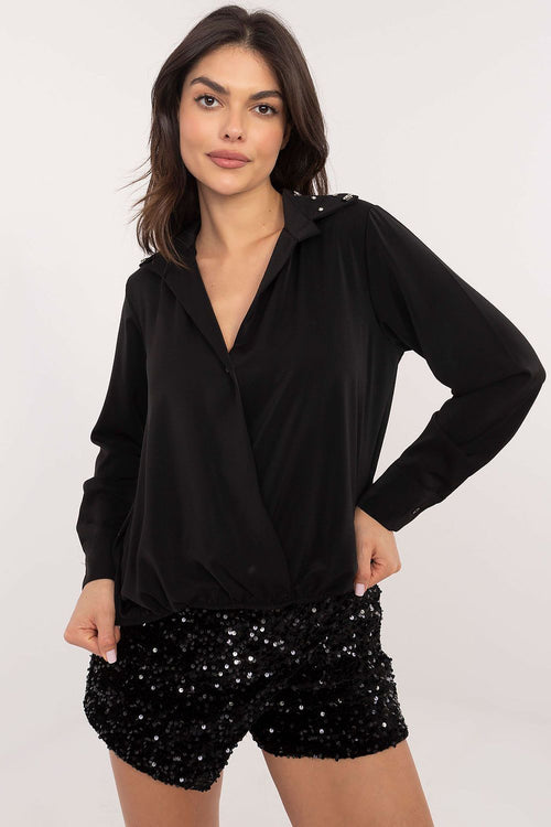 Bluse Damen Langarm Zirkonia-Kragen elegant bürotauglich