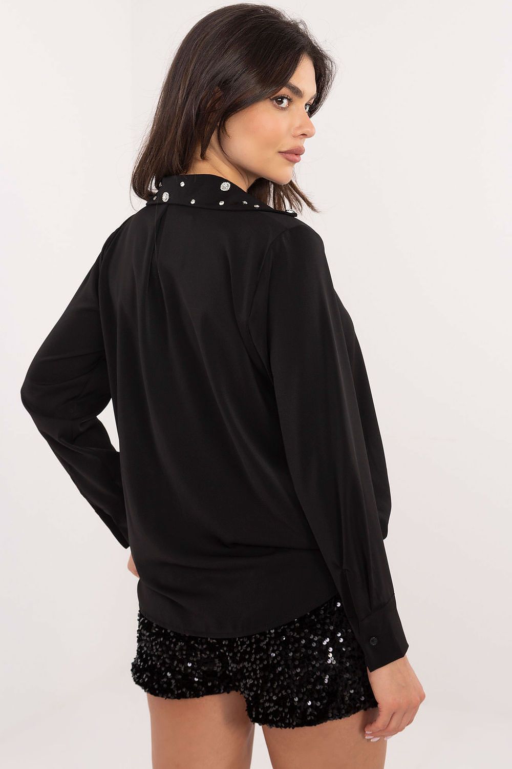 Bluse Damen Langarm Zirkonia-Kragen elegant bürotauglich