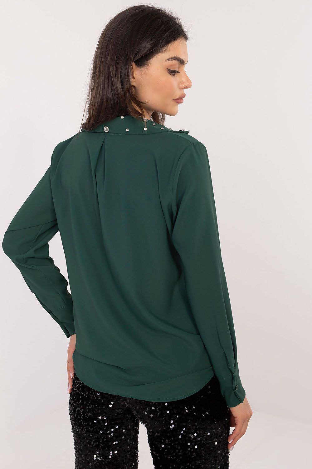 Bluse Damen Langarm Zirkonia-Kragen elegant bürotauglich