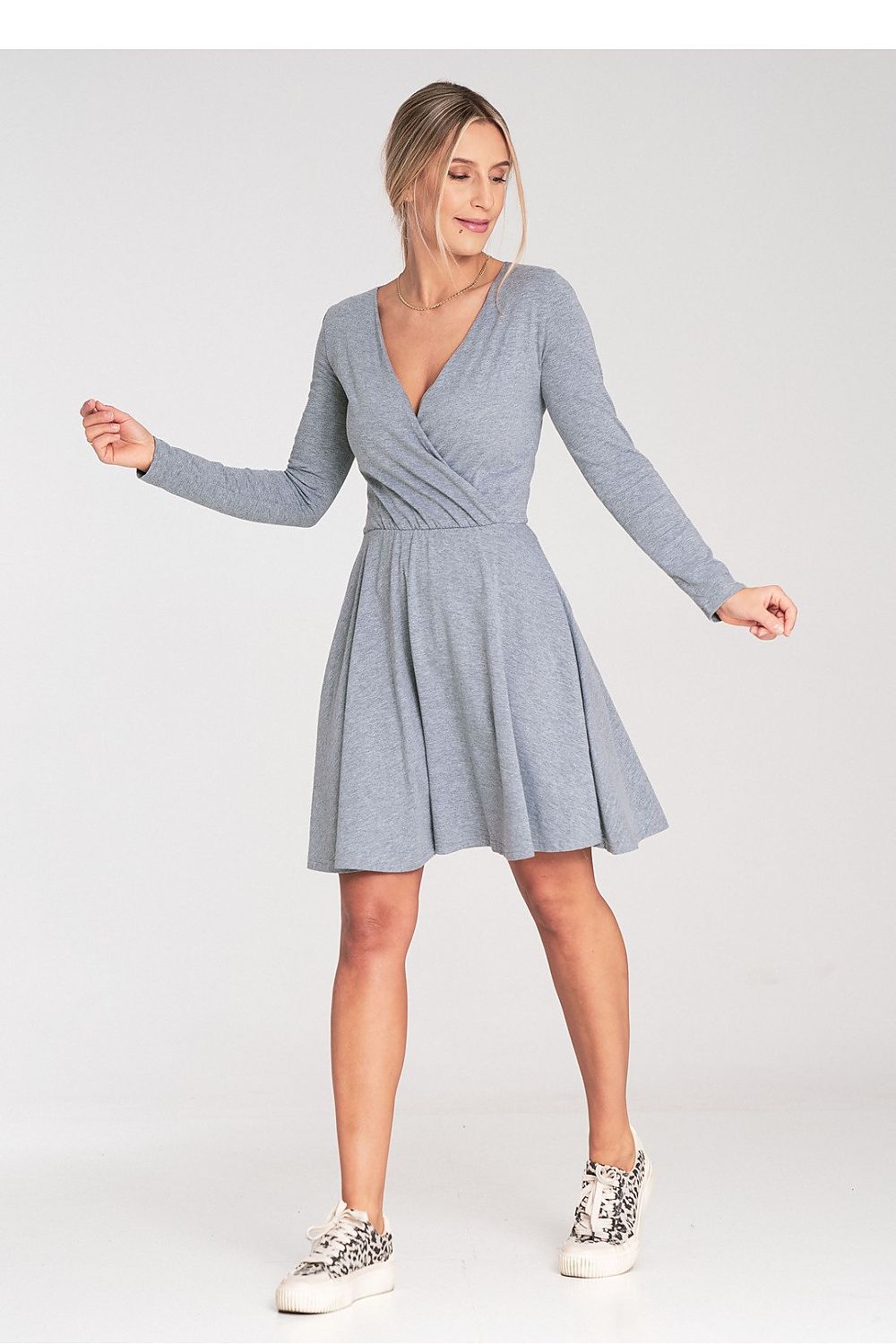 Midi Kleid Damen grau beige elegant Übergang