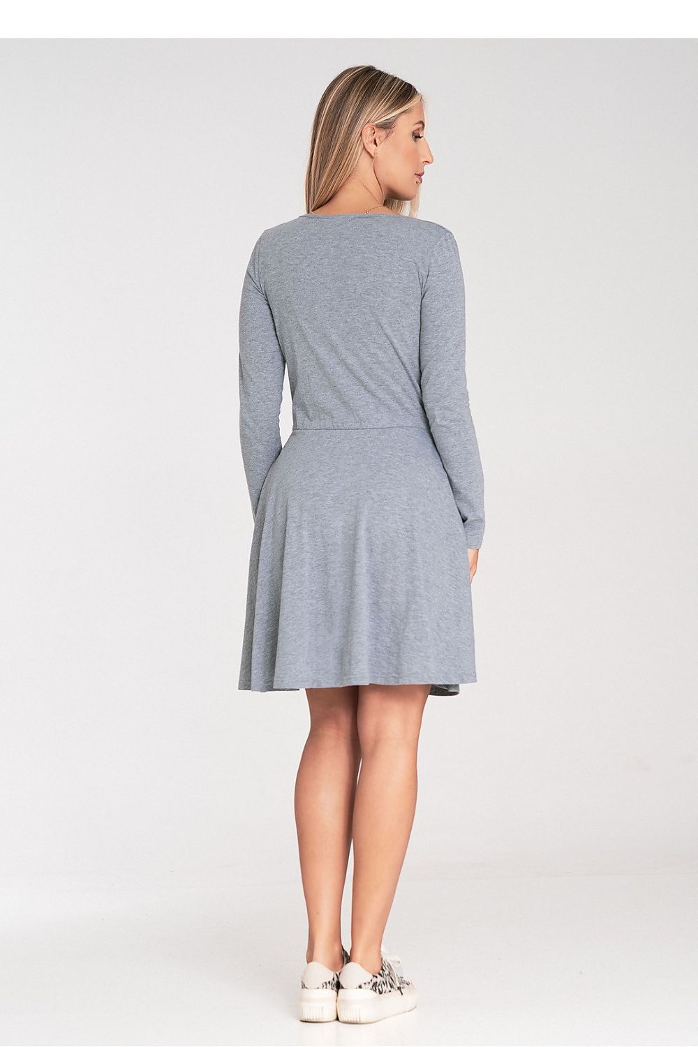 Midi Kleid Damen grau beige elegant Übergang