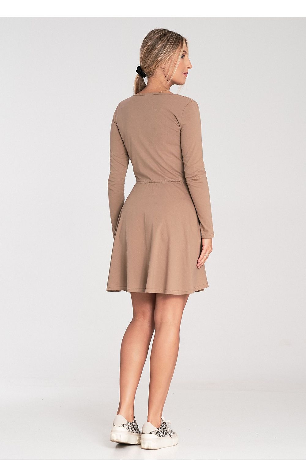 Midi Kleid Damen grau beige elegant Übergang