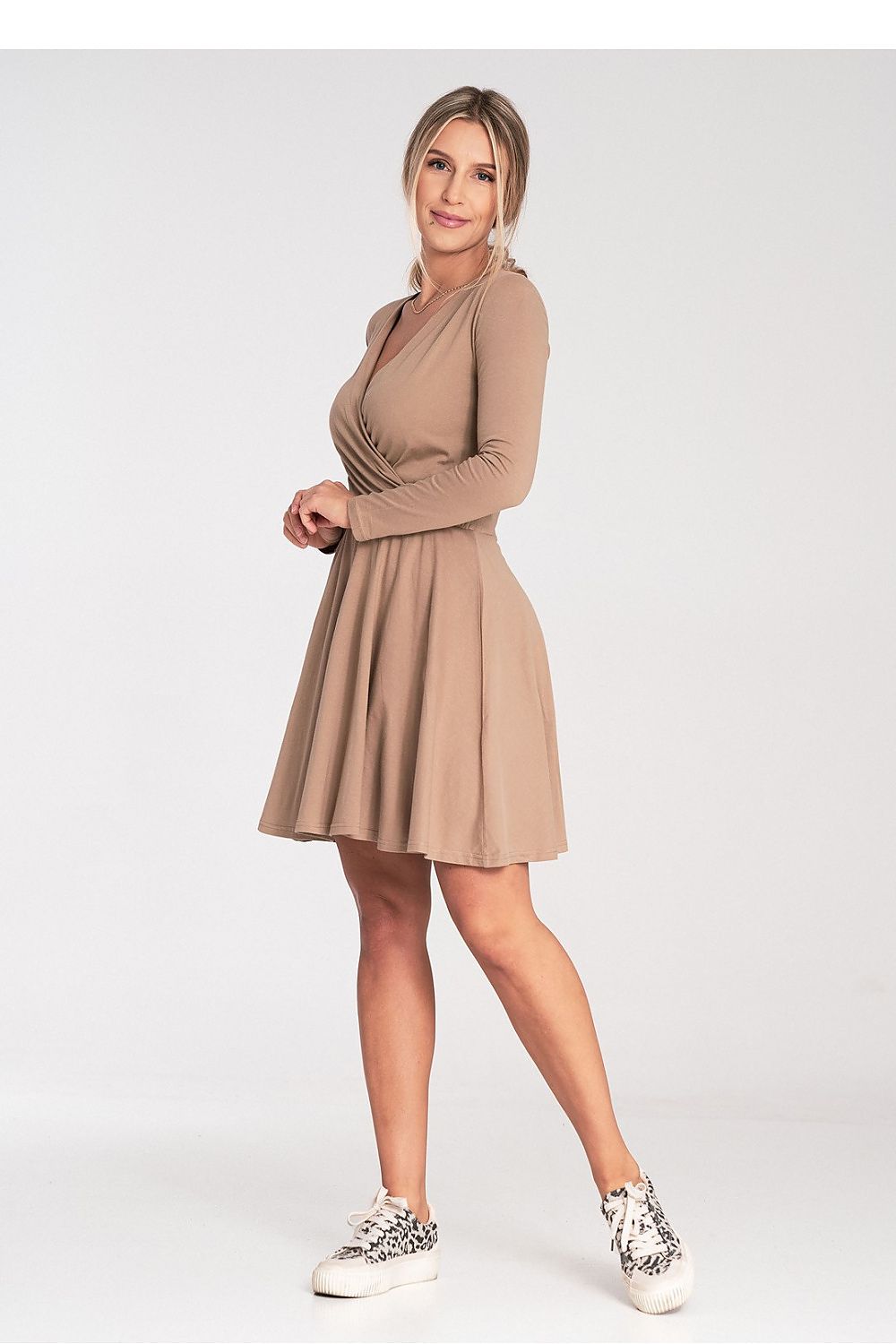 Midi Kleid Damen grau beige elegant Übergang