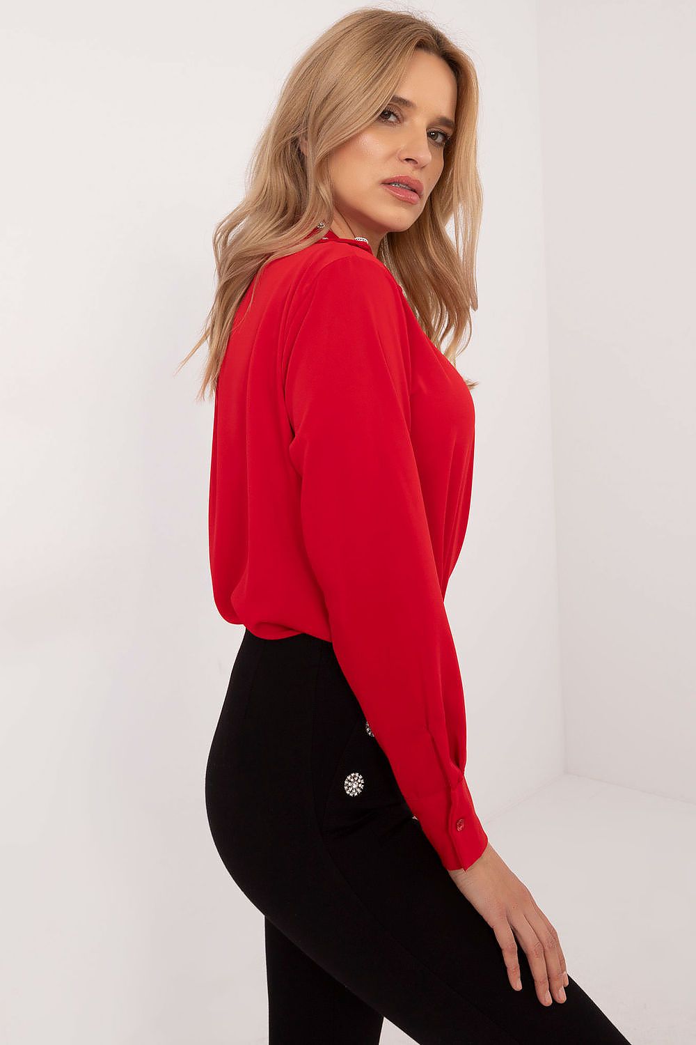 Bluse Damen Langarm Zirkonia-Kragen elegant bürotauglich