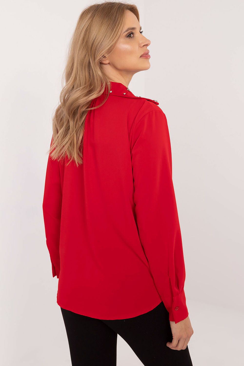 Bluse Damen Langarm Zirkonia-Kragen elegant bürotauglich