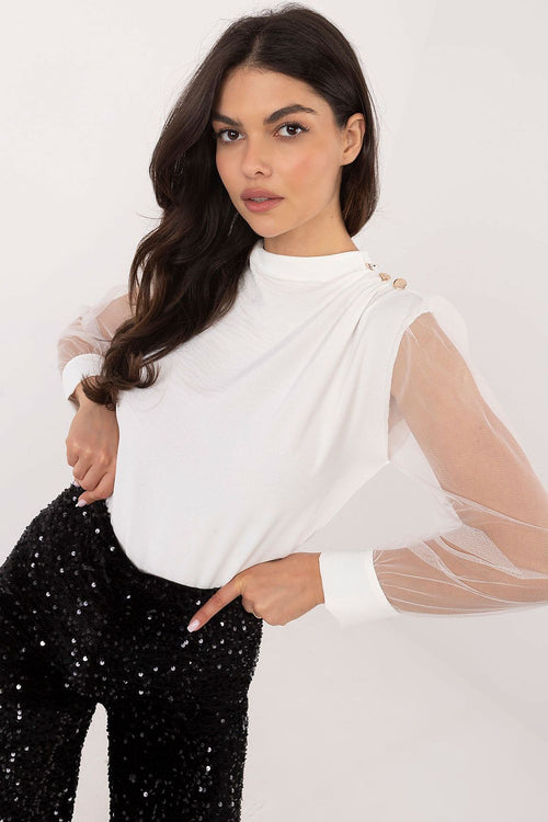 Bluse Damen Netzärmel Ballonärmel elegant festlich