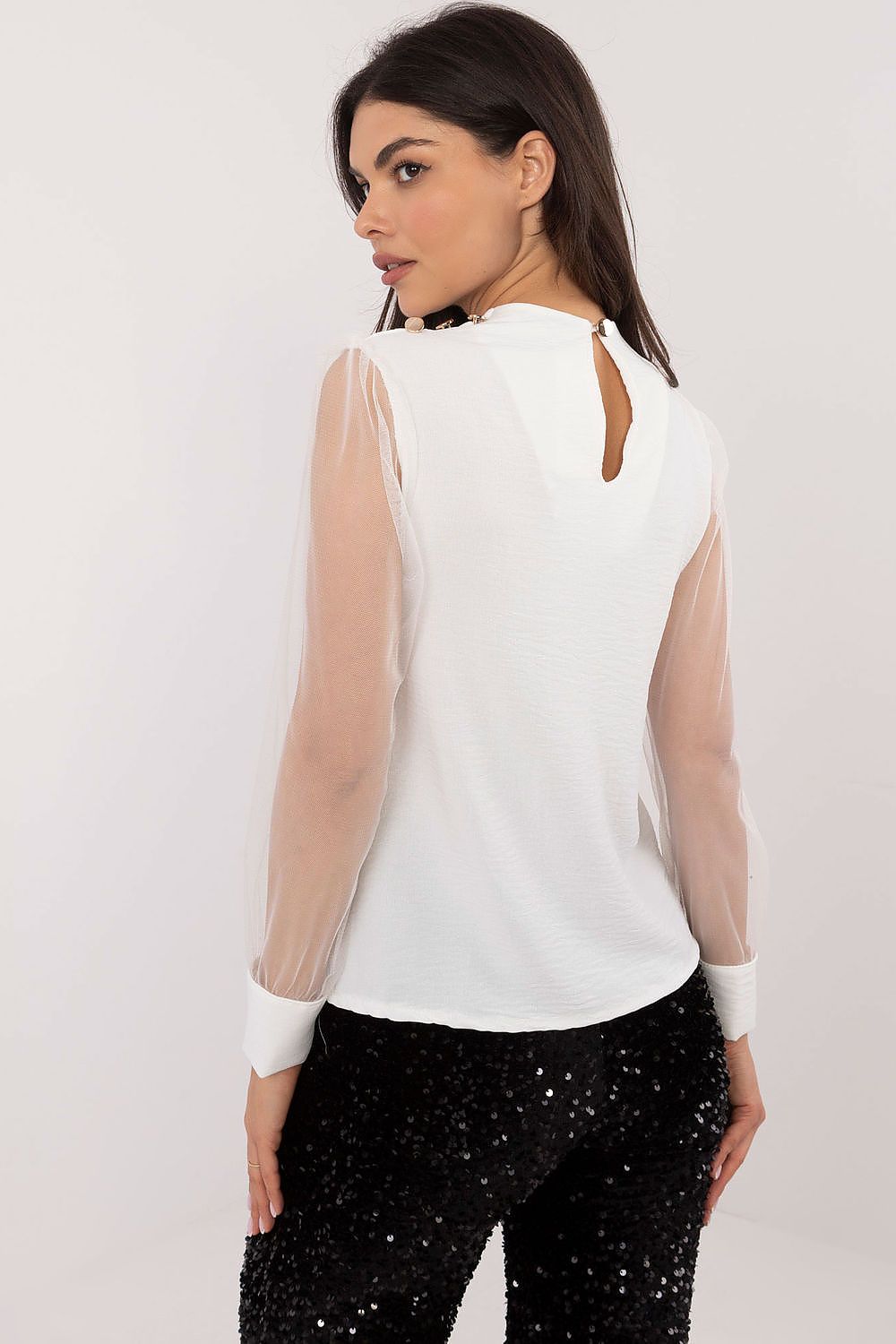 Bluse Damen Netzärmel Ballonärmel elegant festlich