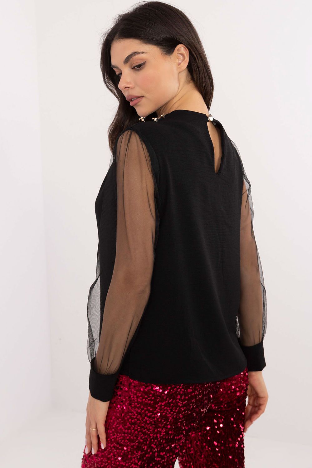 Bluse Damen Netzärmel Ballonärmel elegant festlich