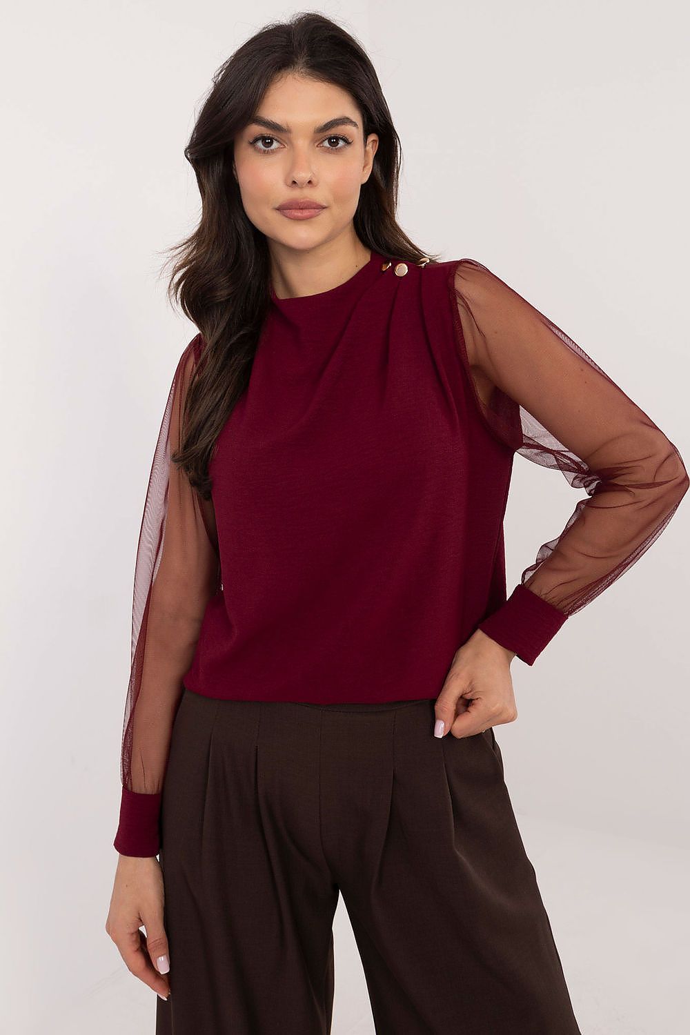 Bluse Damen Netzärmel Ballonärmel elegant festlich