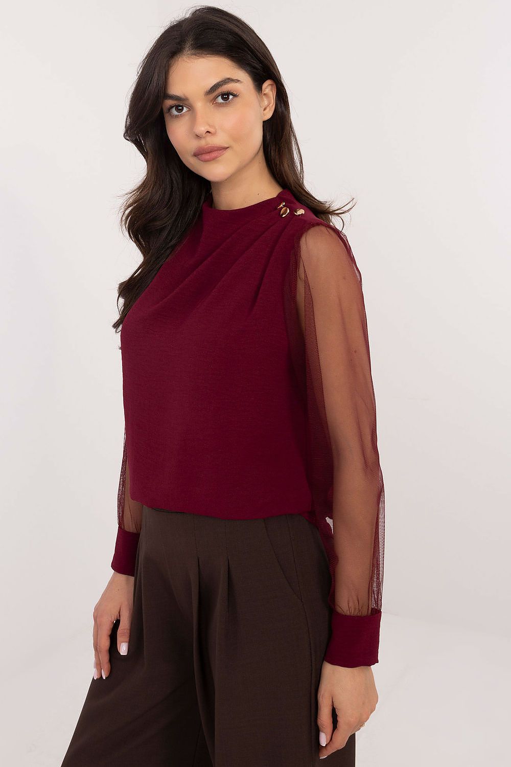 Bluse Damen Netzärmel Ballonärmel elegant festlich