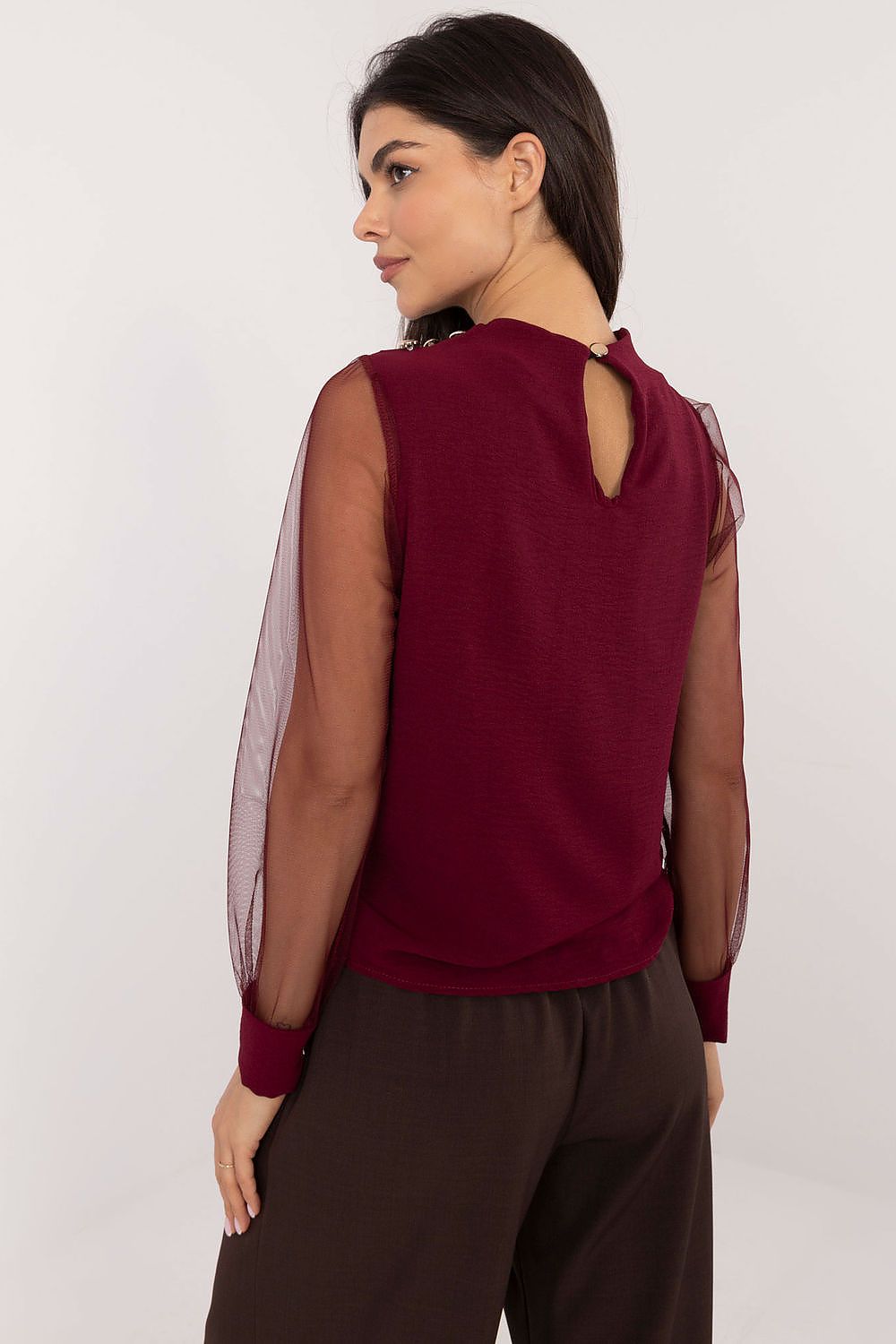 Bluse Damen Netzärmel Ballonärmel elegant festlich