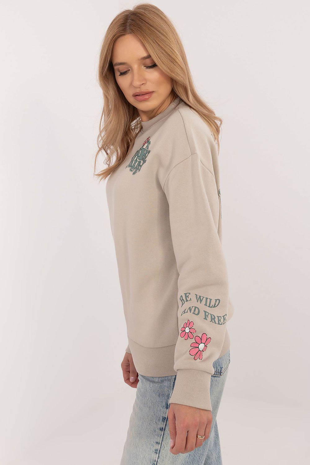 Sweater Damen Rundhals Großer Rückendruck Baumwolle
