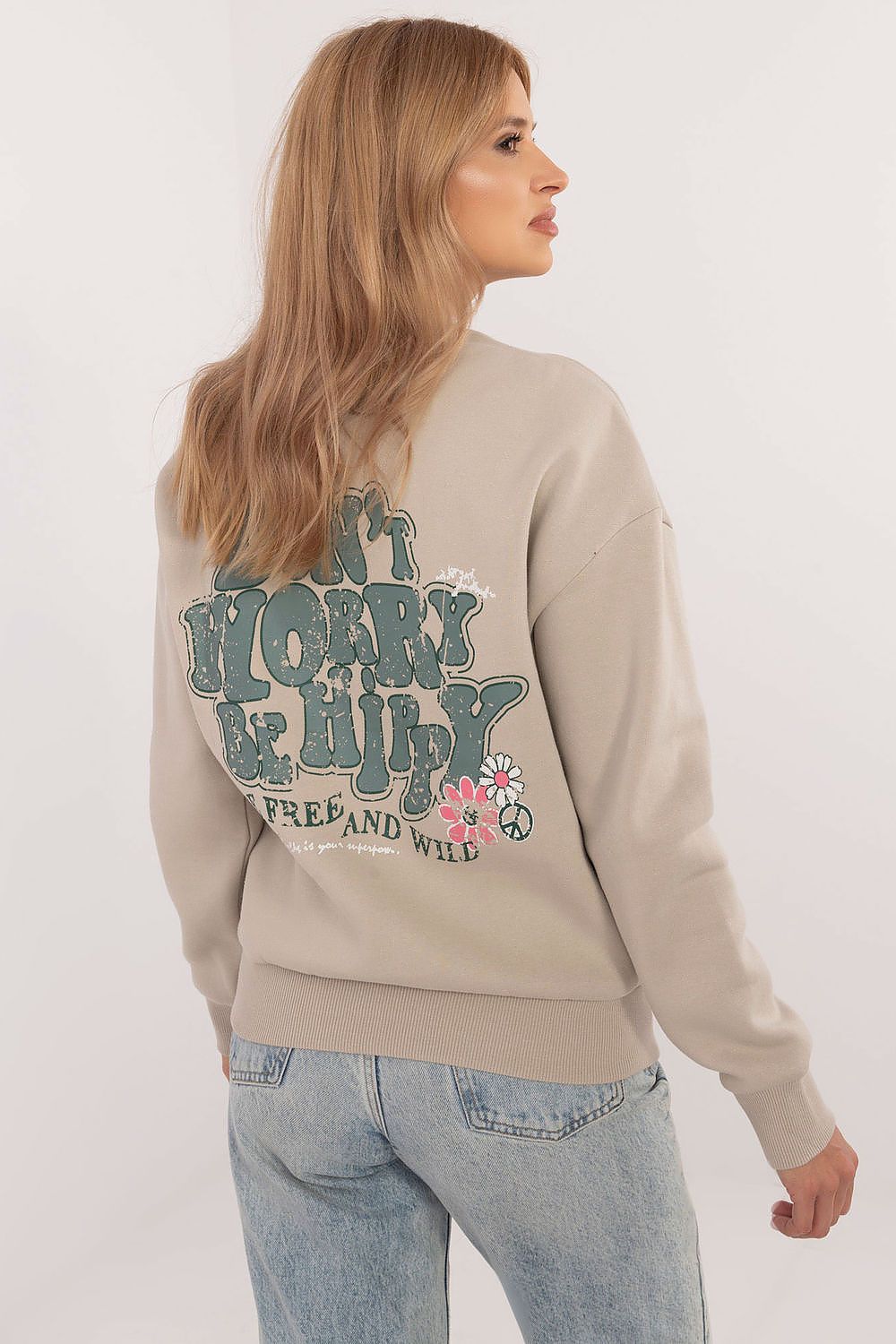 Sweater Damen Rundhals Großer Rückendruck Baumwolle