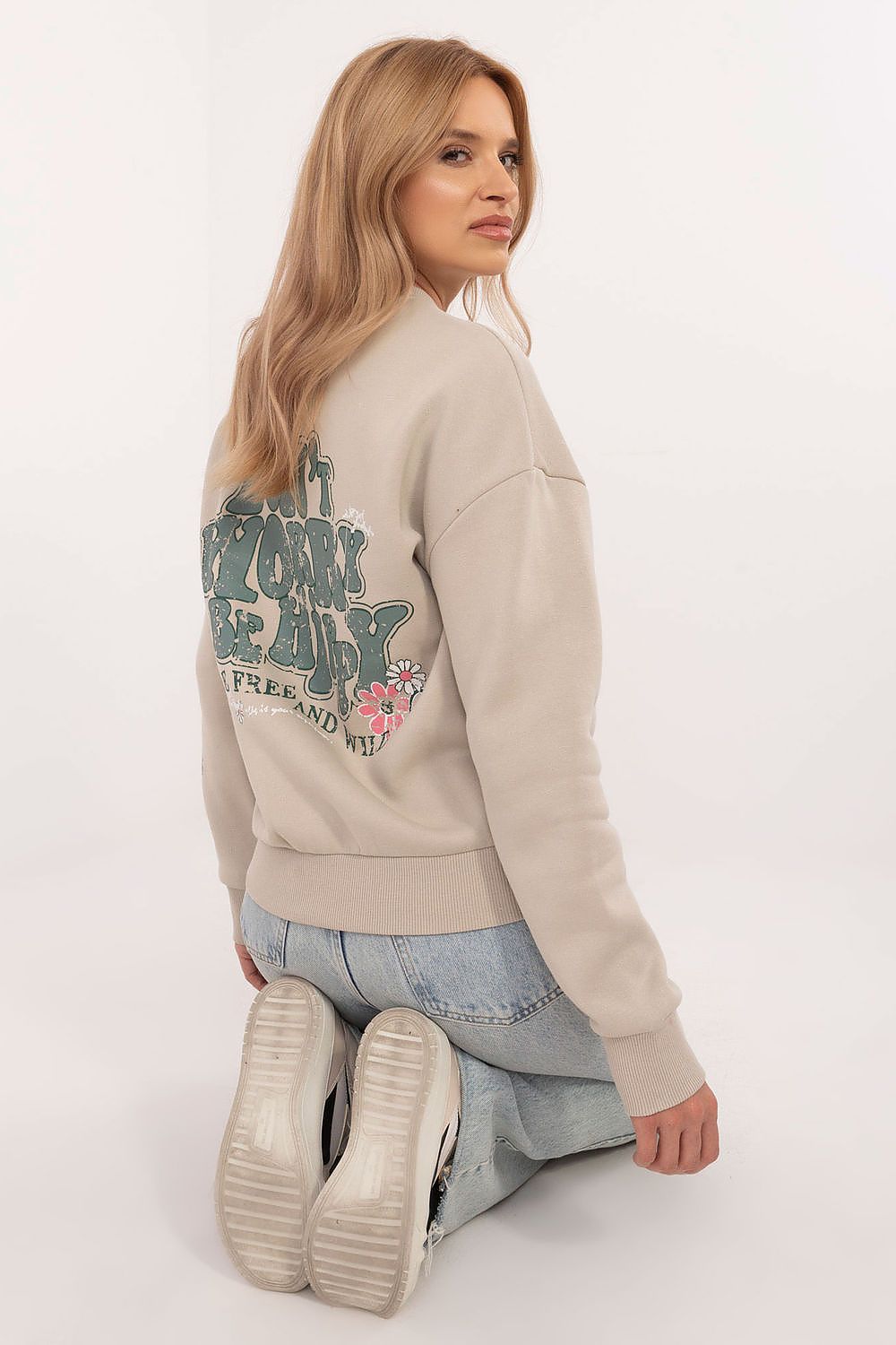 Sweater Damen Rundhals Großer Rückendruck Baumwolle
